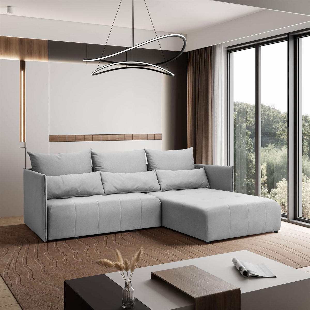 ECKSOFA APOLLO L mit Schlaffunktion und Bettkasten – rechte Seite - Grau, Textil (246/188cm) - Lookway