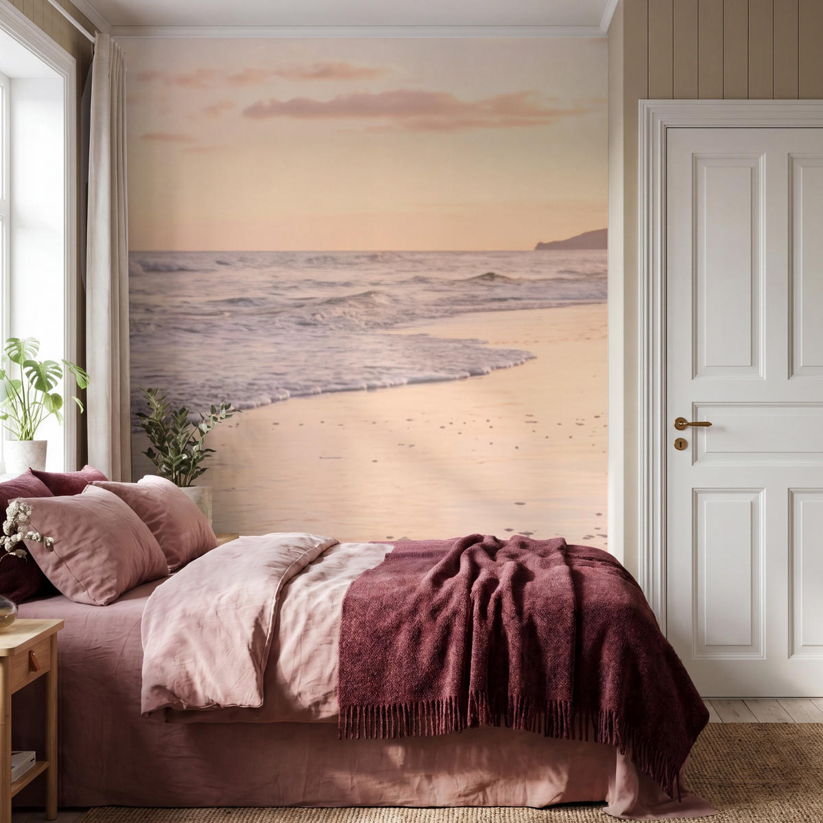TAPETE - Strand - Brandung - Wolken - 180x220 cm - Hellrosa, Papier (180/220cm) - OnlyWow