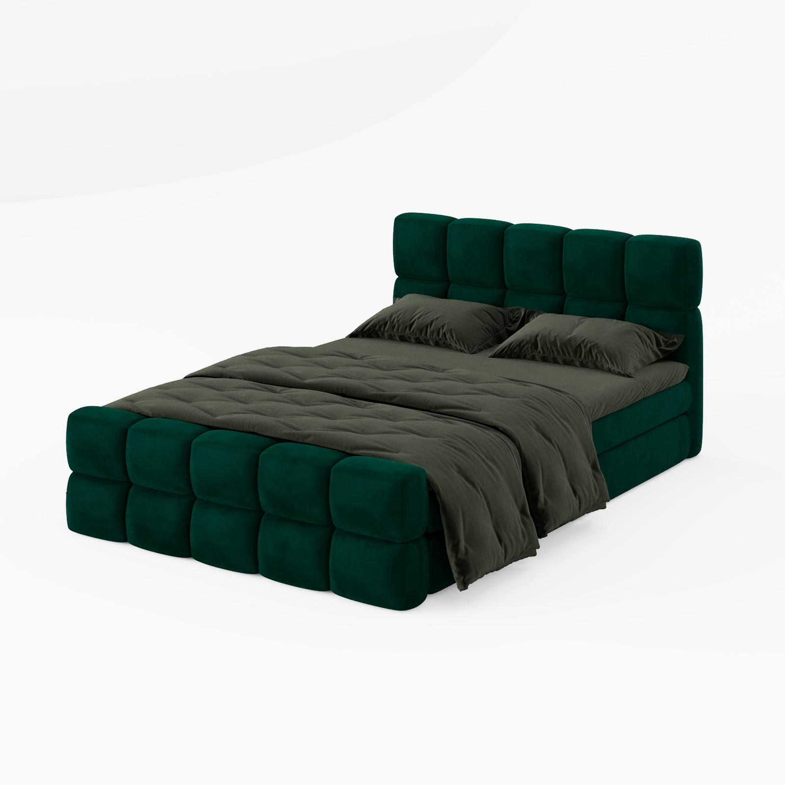 BOXBETT Vanessa 160/200 cm, in Dunkelgrün, Velours-Stoff, Bettkasten, Matratze, Topper - Dunkelgrün, Textil (160/200cm) - Barchello