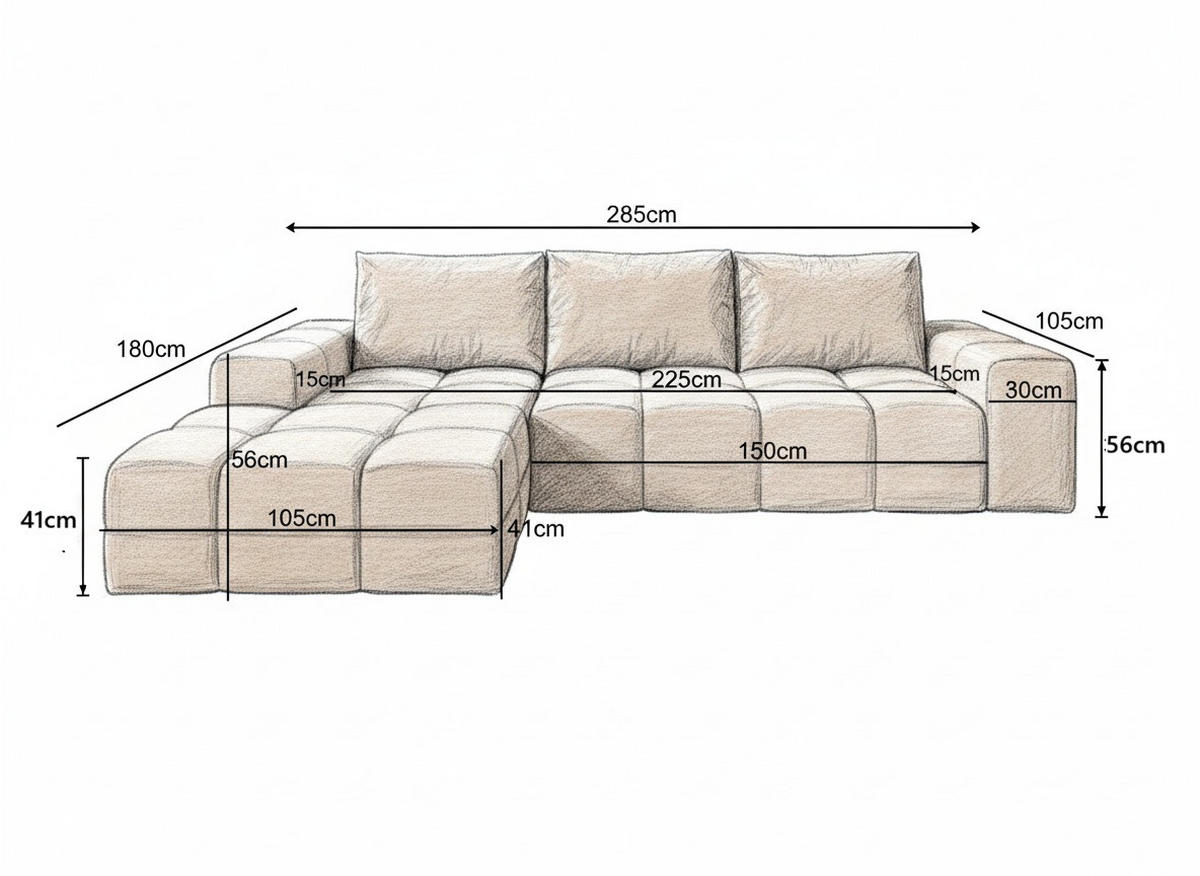 ECKSOFA Cento, L-Form, Ottomane Links, Cordstoff, 285x56x180 cm, Grün - Grün, Holz (180/285cm) - PROMETO Möbel