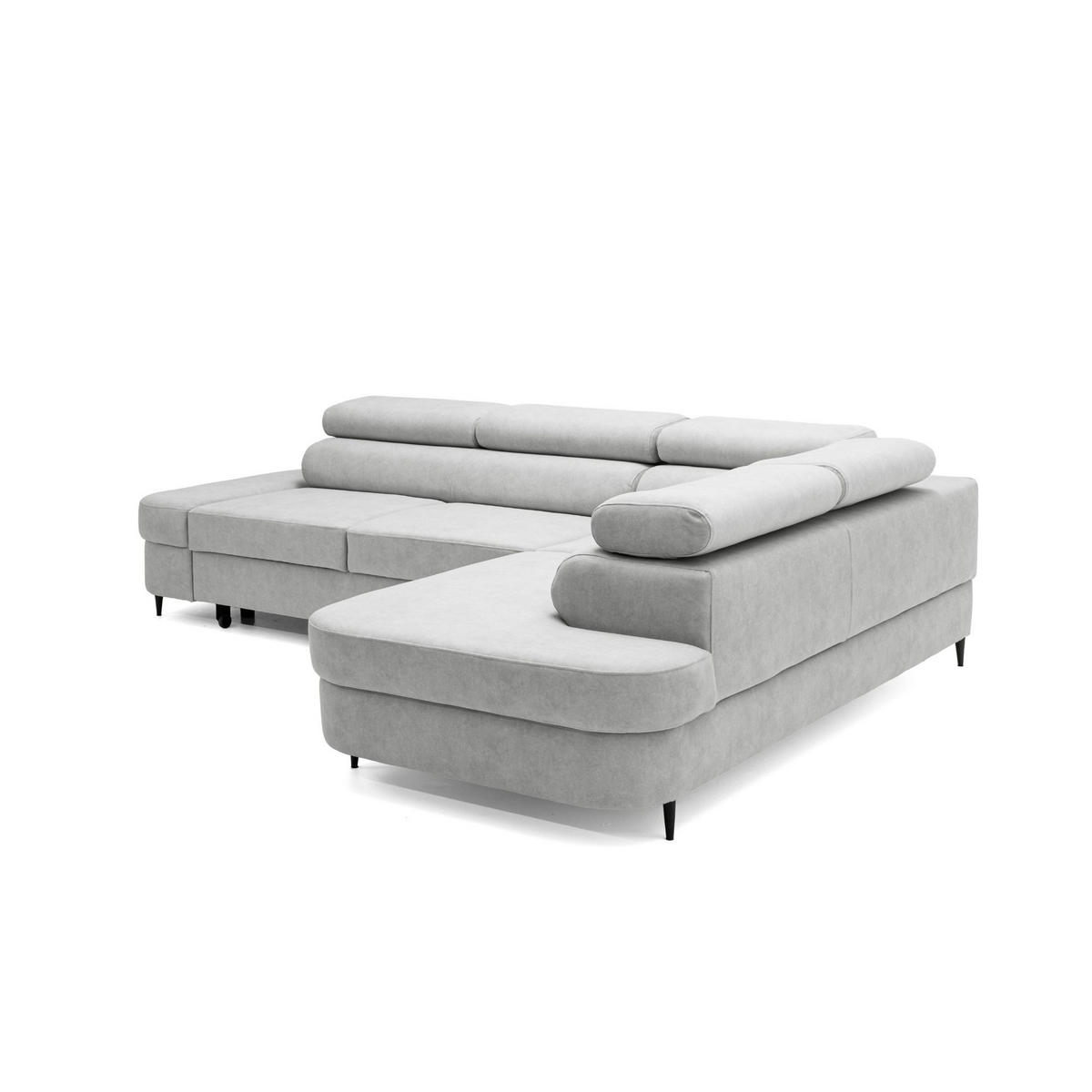 ECKSOFA PRIAM L Rechts mit Schlaffunktion 125x195 Velours Hellgrau - Hellgrau/Schwarz, Holz/Textil (203/275cm) - Muffo