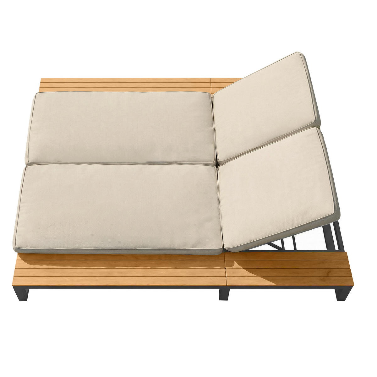 SONNENLIEGE aus Metall & wasserabweisendem Stoff 184x159x73 cm in Beige - Beige, Metall (159/73/184cm) - Modfu