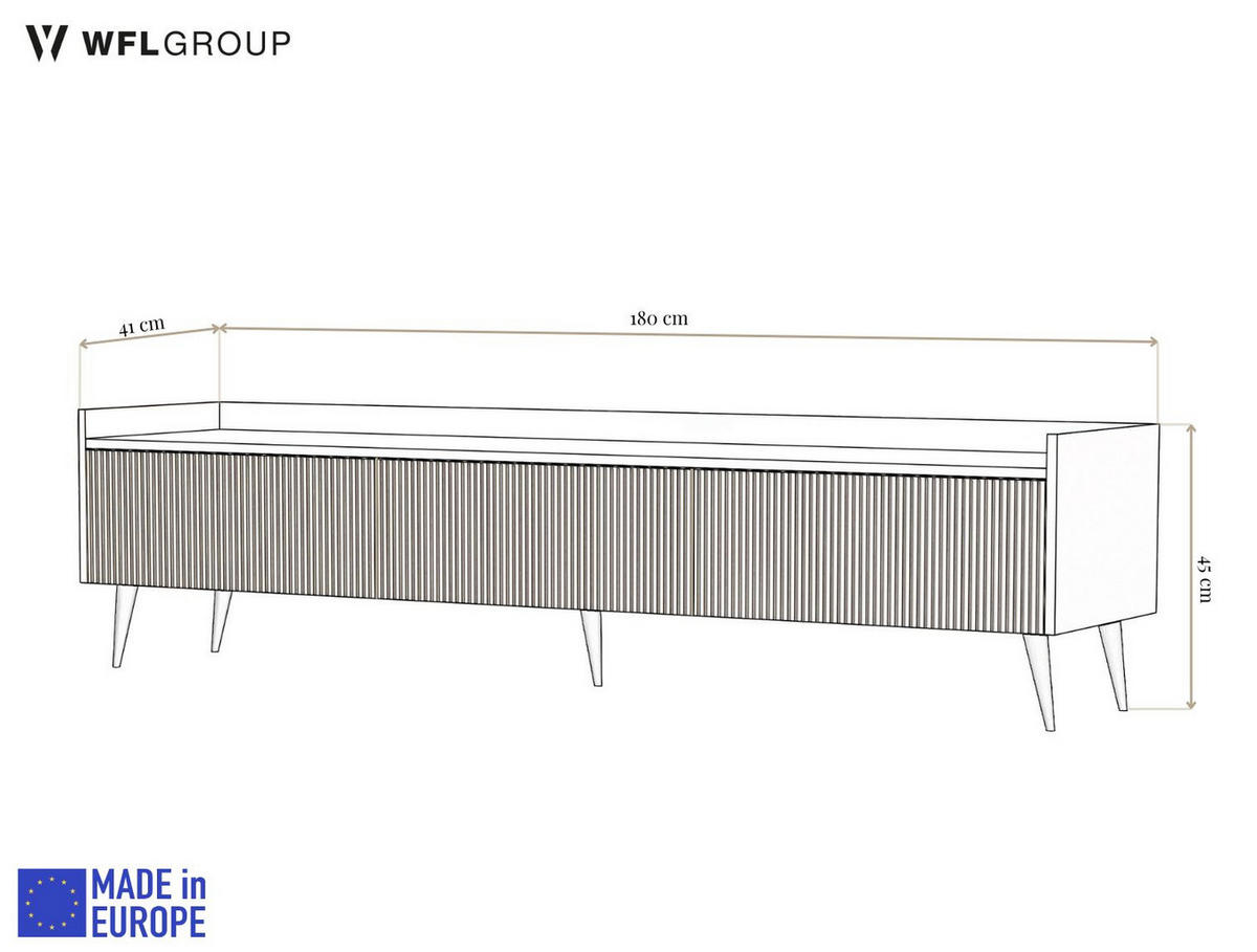 TV LOWBOARD Arysa – Geriffelt, Hohe Metallfüße – Walnuss 180/45/41 cm - Walnussfarben/Schwarz, Holzwerkstoff/Metall (180/45/41cm) - WFL GROUP