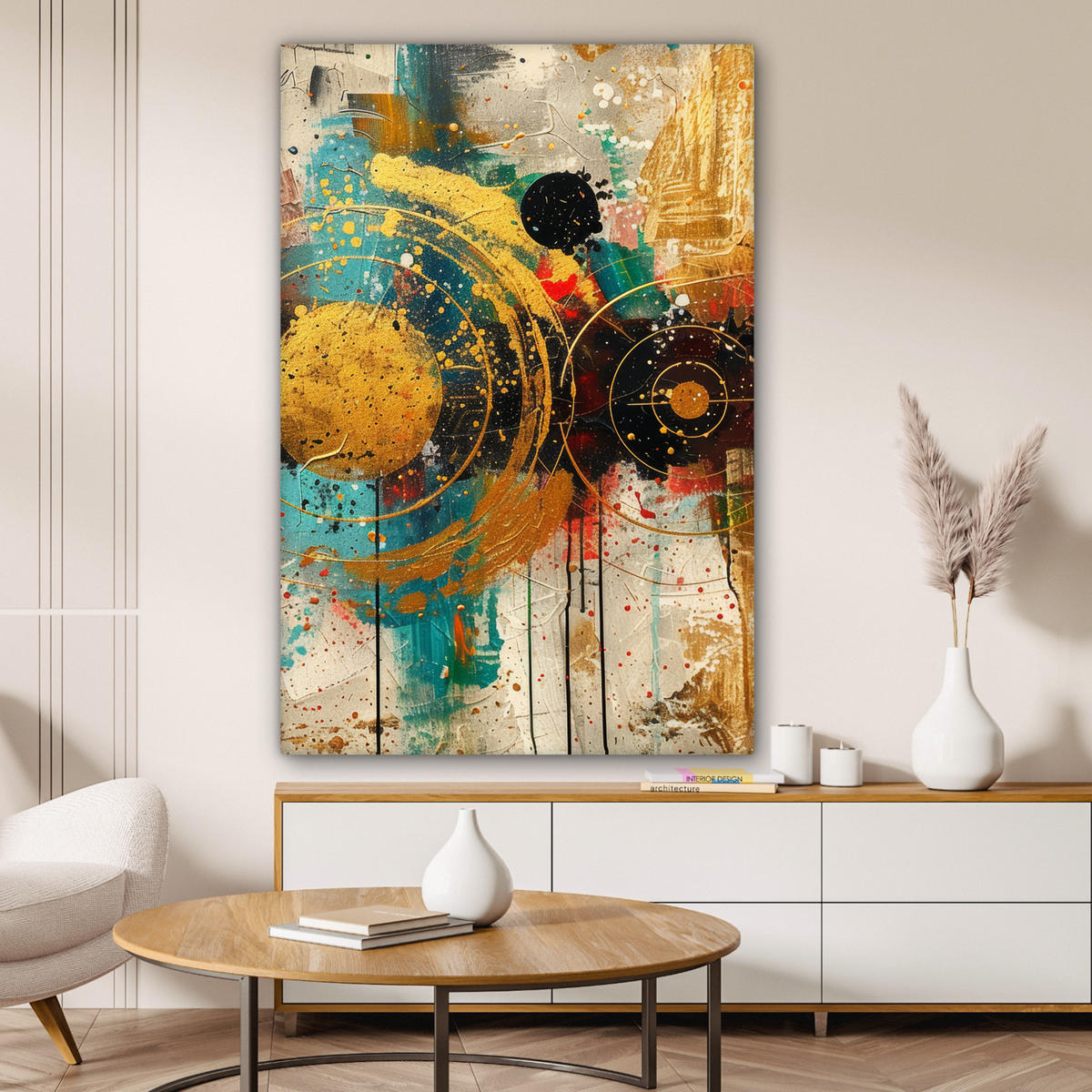 OBRAZ NA PLÁTNE Abstraktné - umenie - zlaté - moderné 80x120 cm - viacfarebná, textil (80/120cm) - MuchoWow
