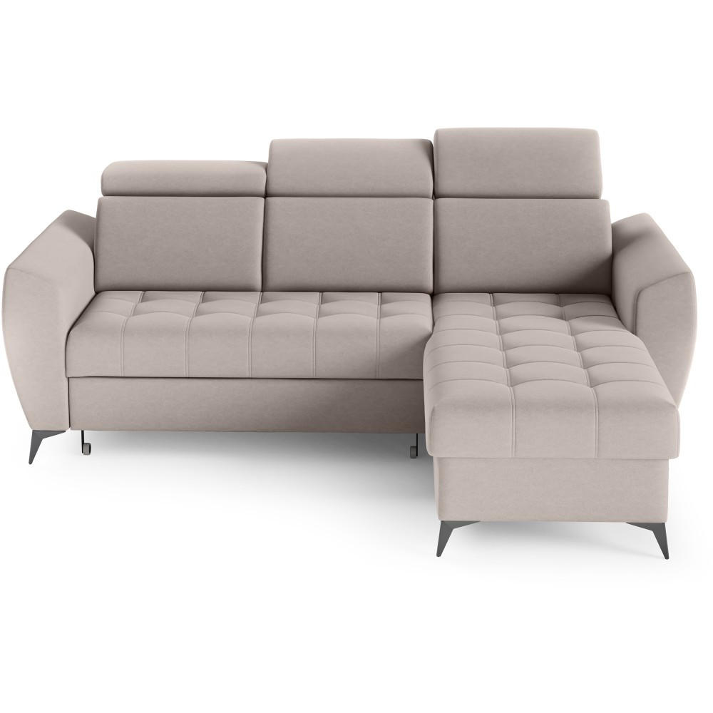 ECKSCHLAFSOFA Aurora I verstellbare Kopfstützen, Beige - Beige/Schwarz, Textil (235/176cm) - Beautysofa