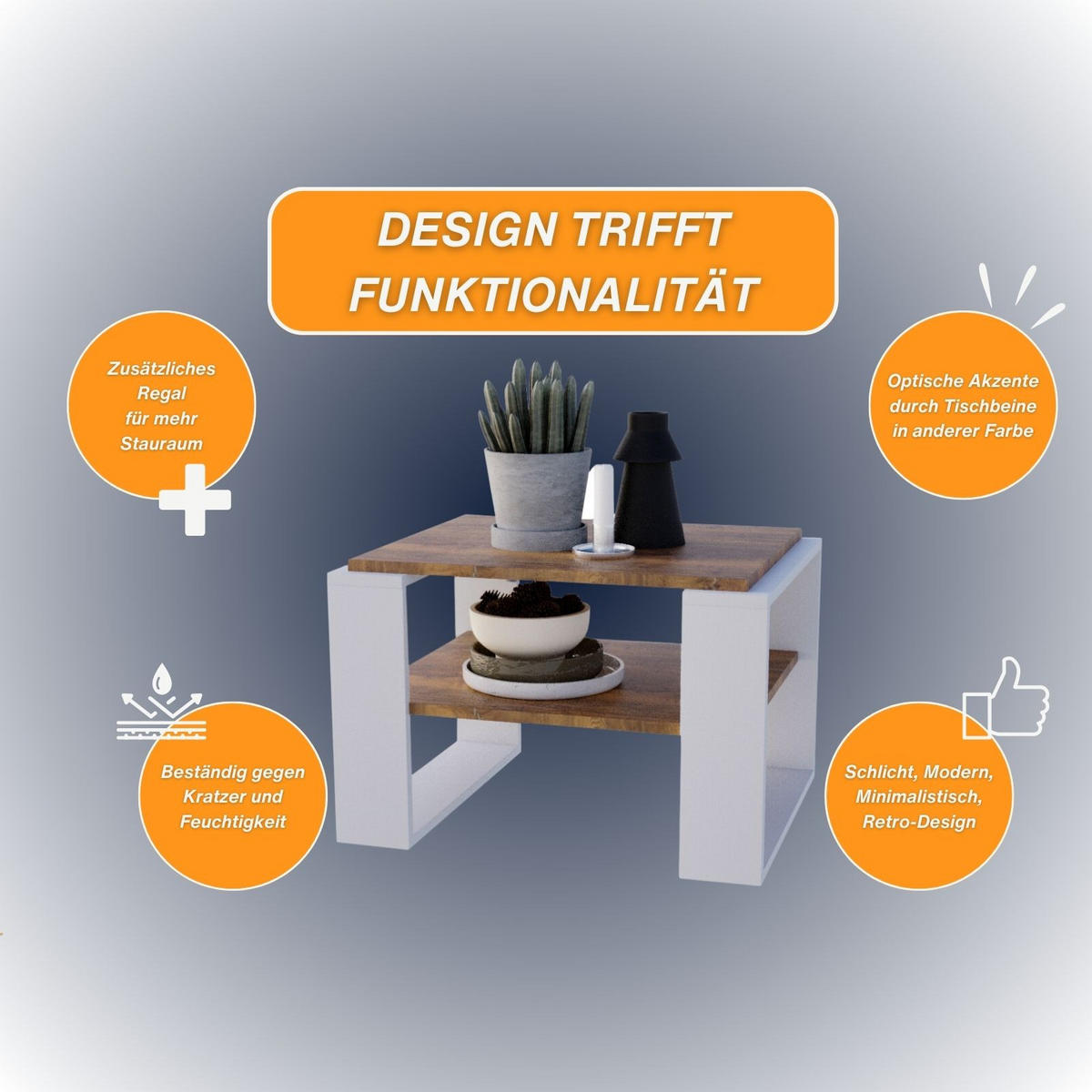 COUCHTISCH Holzwerkstoff rechteckig stabil Nussbaumfarben 44/54/63cm - Nussbaumfarben/Weiß, Holzwerkstoff (54/63/44cm) - CraftPAK