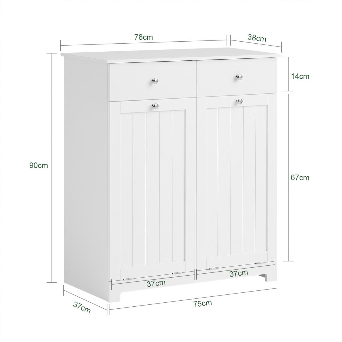 WÄSCHESCHRANK Weiß - Weiß, Holzwerkstoff (78/90/38cm) - SoBuy