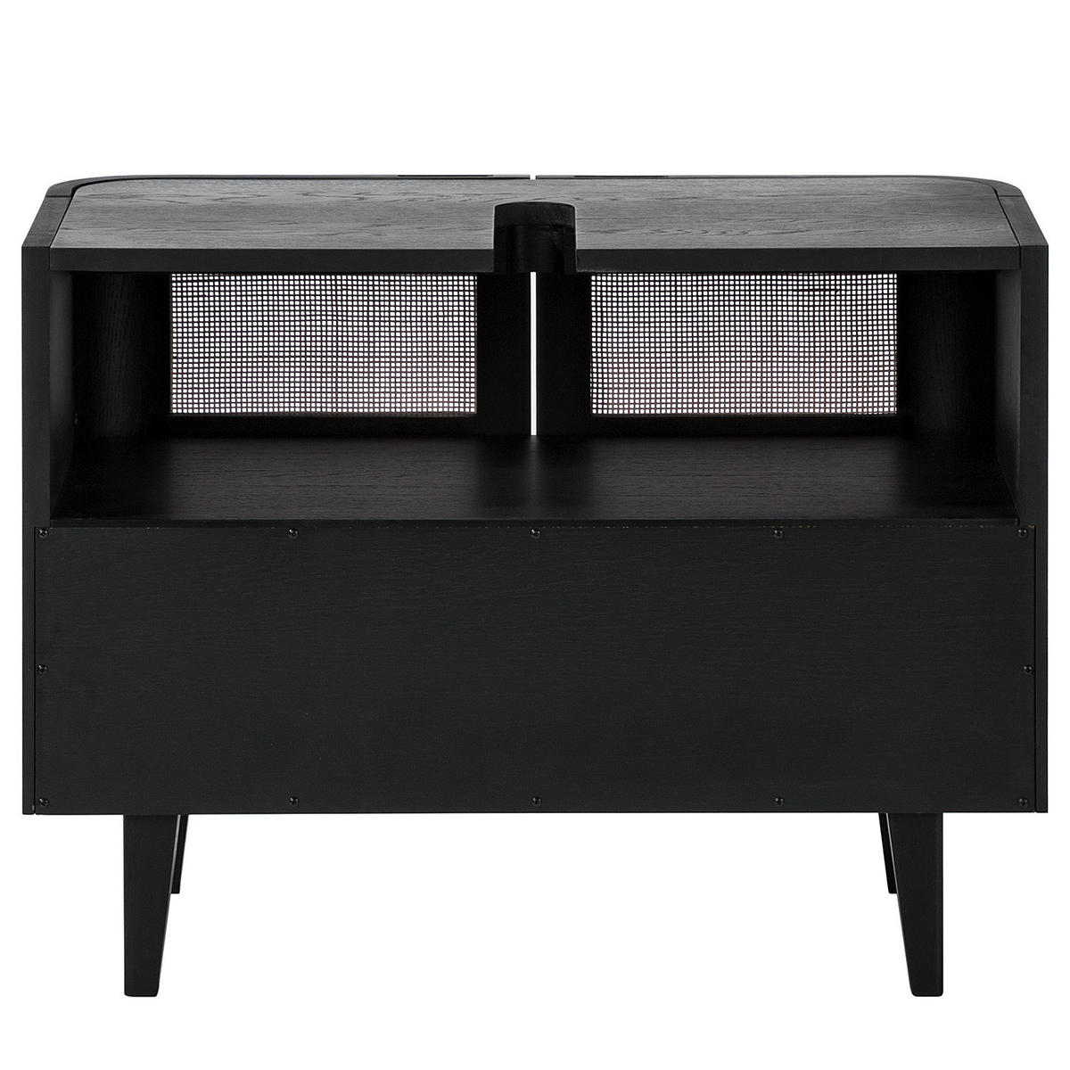 WASCHBECKENUNTERSCHRANK - Rattan / Eiche teilmassiv - Eichefarben/Schwarz, Naturmaterialien/Eichenholz (80/60/40cm) - home24