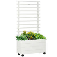 PFLANZKASTEN, Blumenkasten mit Rollen, Hochbeet für Kletterpflanzen, Naturholz, Weiß - Weiß, Holz (30/155/76cm) - Outsunny