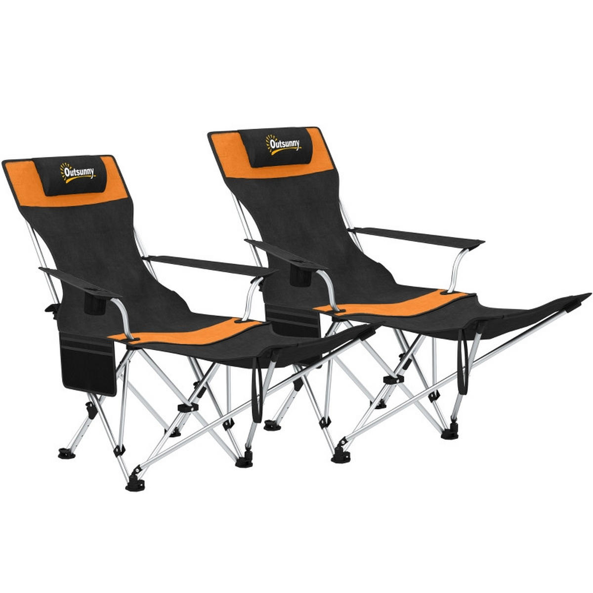 CAMPINGSTUHL 2er Set faltbar Fußstütze Getränkehalter orange - Orange, Metall (125/90/48cm) - LEBENLANG