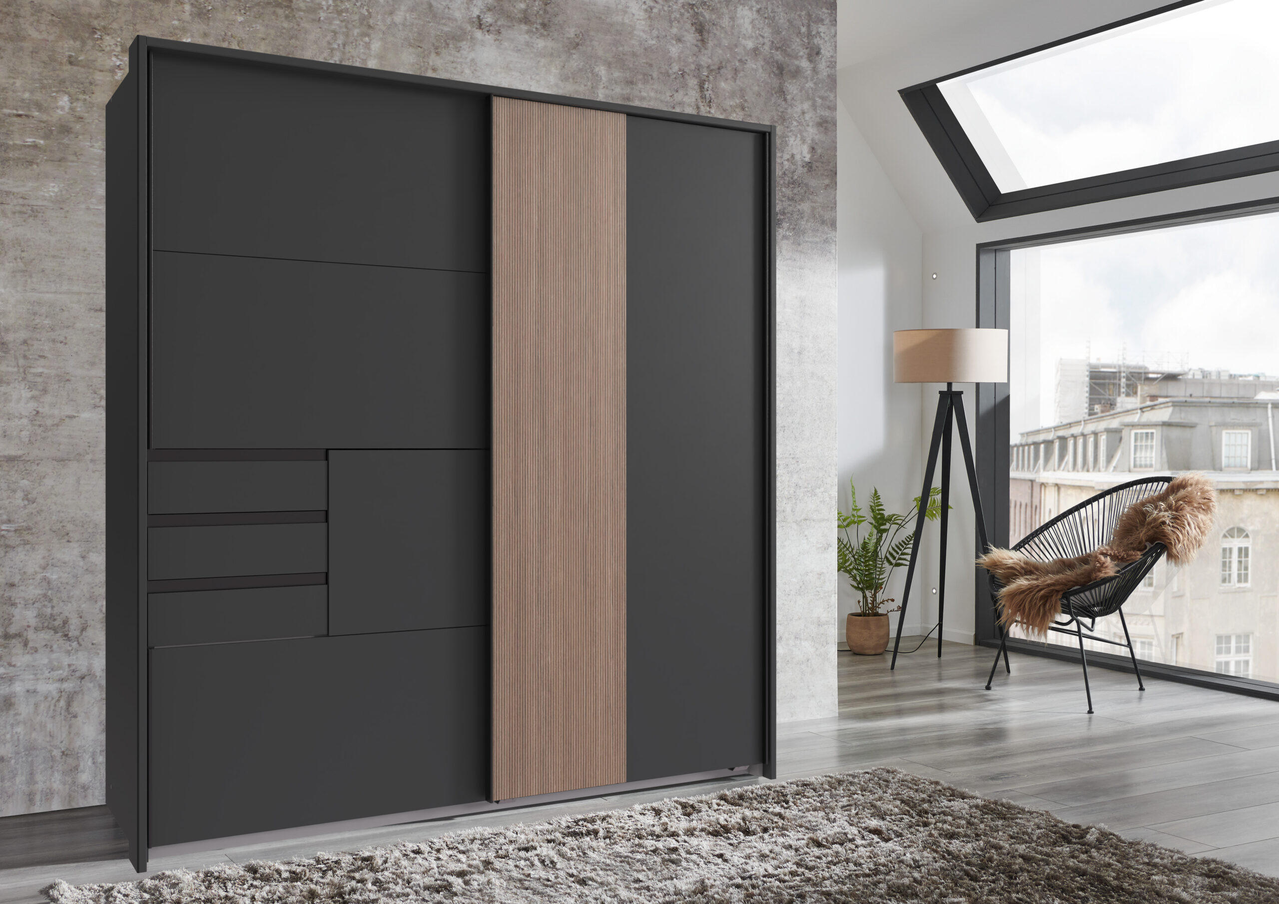 PASSEPARTOUTRAHMEN zu Kleiderschrank Coburg in Grafit mit Multiplex- Optik - Grau, Holzwerkstoff (183/200/12cm)