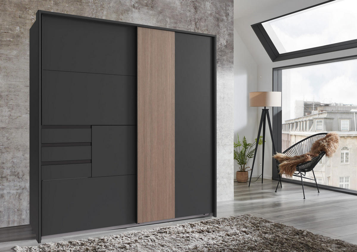 PASSEPARTOUTRAHMEN zu Kleiderschrank Coburg in Grafit mit Multiplex- Optik - Grau, Holzwerkstoff (183/200/12cm)