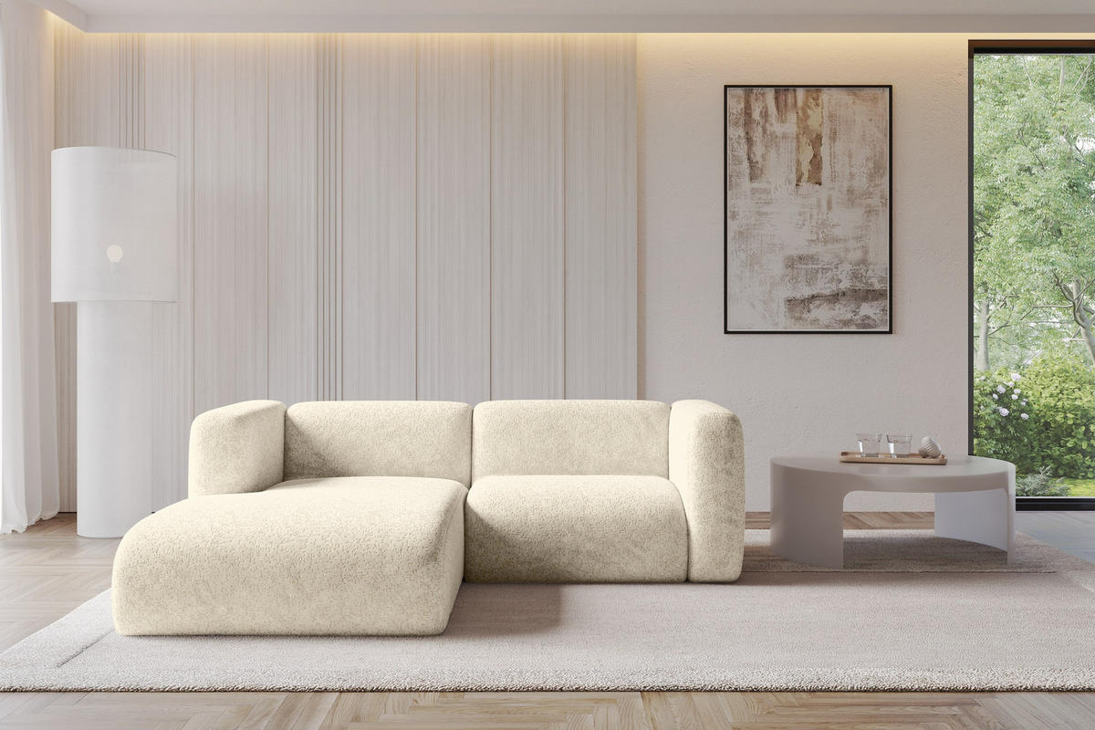 ECKSOFA Ottomane Links MIRA-L1 227x179x89 Creme Velours - Creme/Schwarz, Holzwerkstoff/Kunststoff (227/179cm) - ALTDECOR
