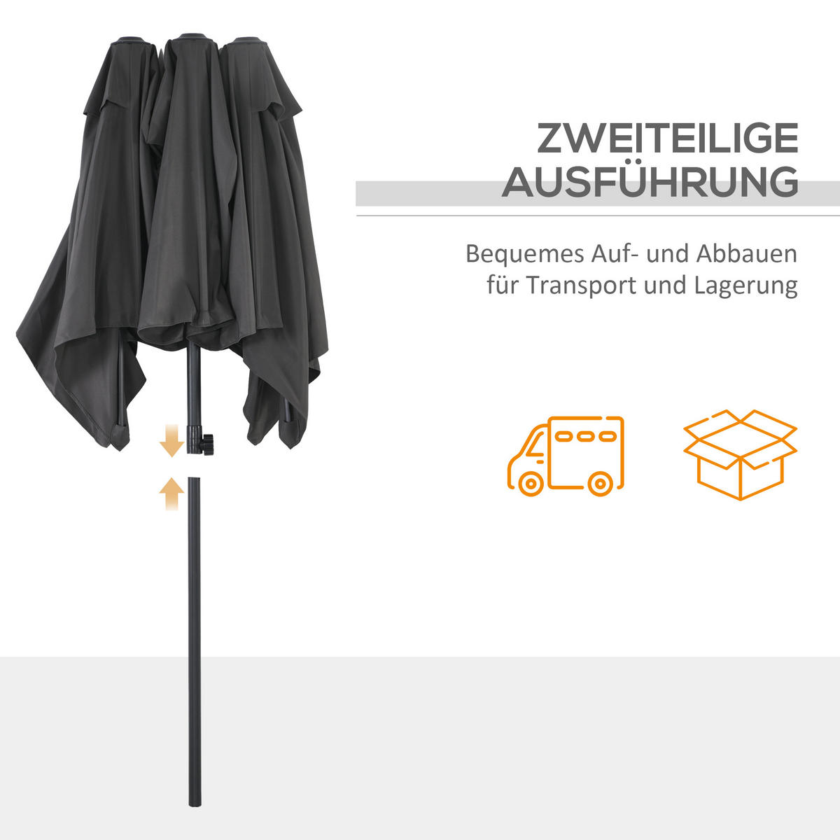 SONNENSCHIRM, Polyester, Metall, Grau - Grau, Metall (150/295cm) - Outsunny