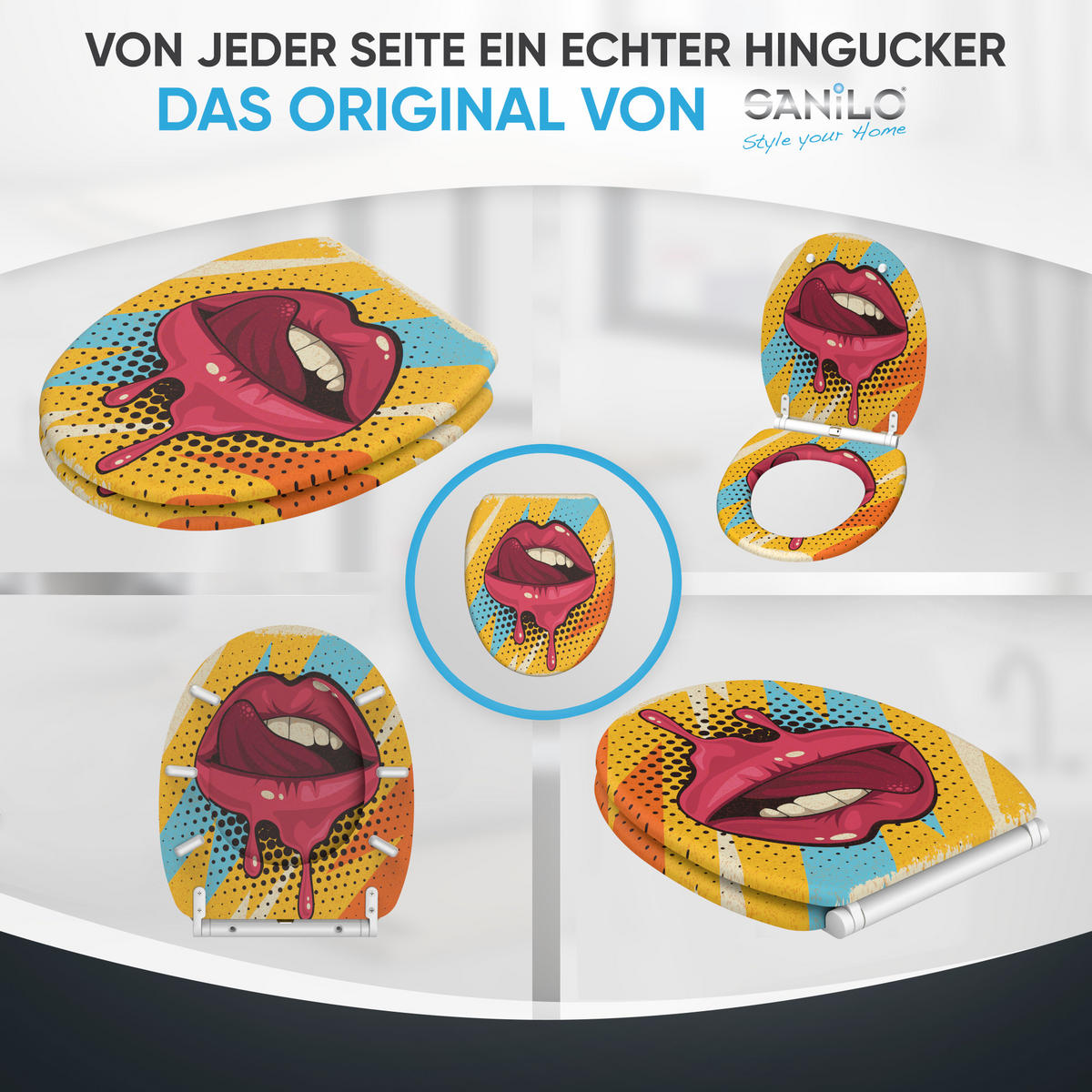 WC-SITZ mit Absenkautomatik & Top Fix Lipster - Rot, Holzwerkstoff (37.7/5/48cm) - Sanilo