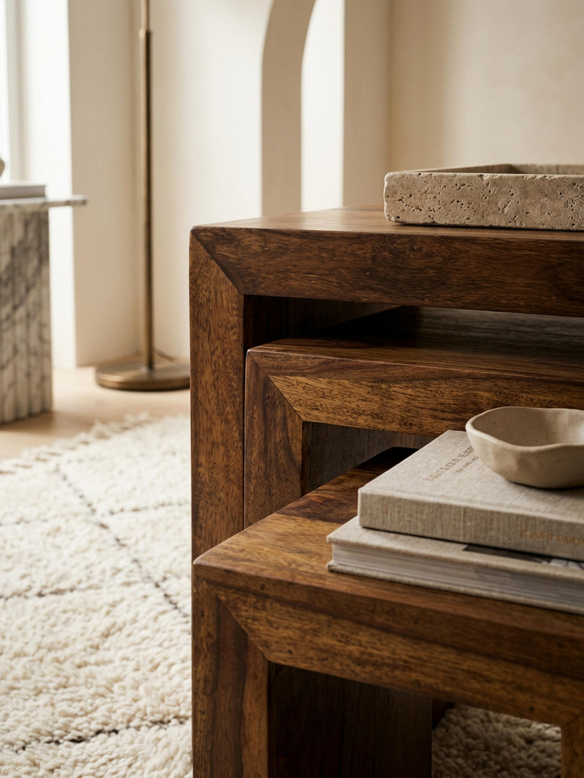 BEISTELLTISCH 3er Set Massivholz Platzsparend Handgefertigt, Braun 50x30x50 cm - Braun, Holz (30/50/50cm) - KADIMA DESIGN