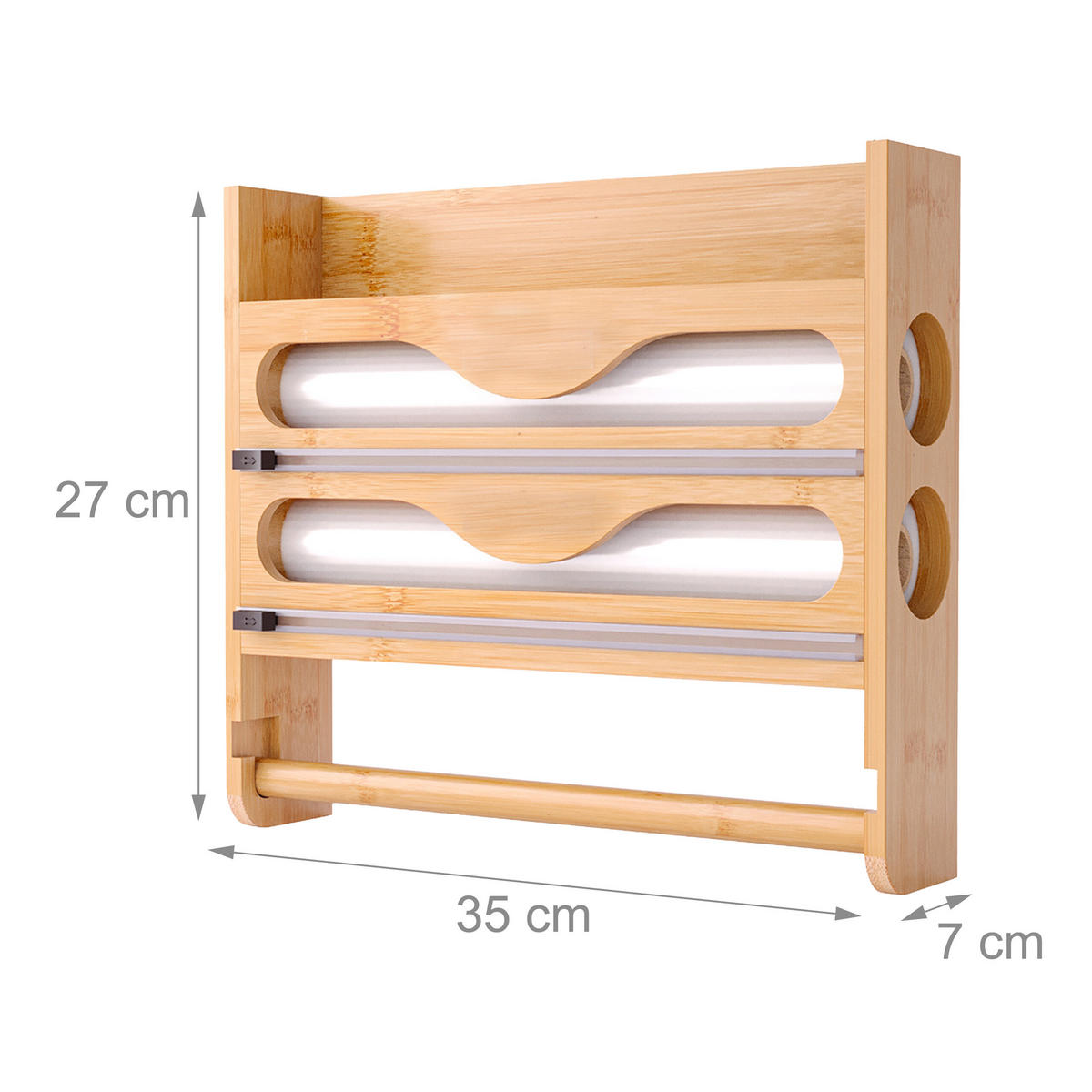 WANDROLLENHALTER - Hellbraun, Holz/Kunststoff (35/27/7cm) - Relaxdays