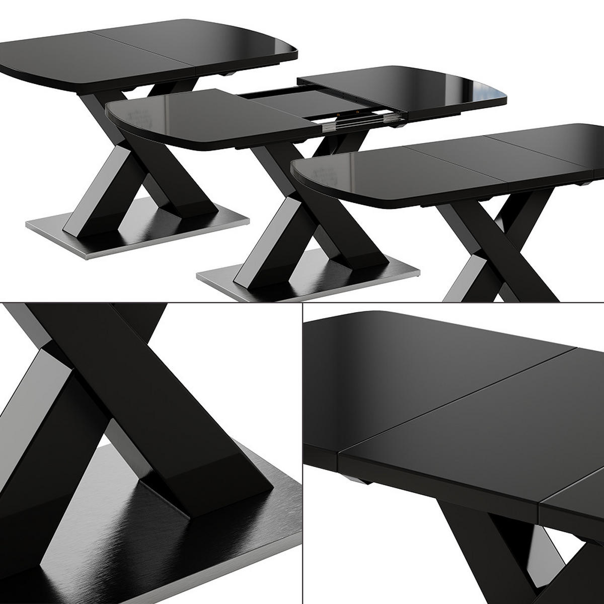 ESSTISCH Chinto Schwarz 120 x 80 cm ausziehbar - Schwarz, Holzwerkstoff (80/120/76cm) - Vicco