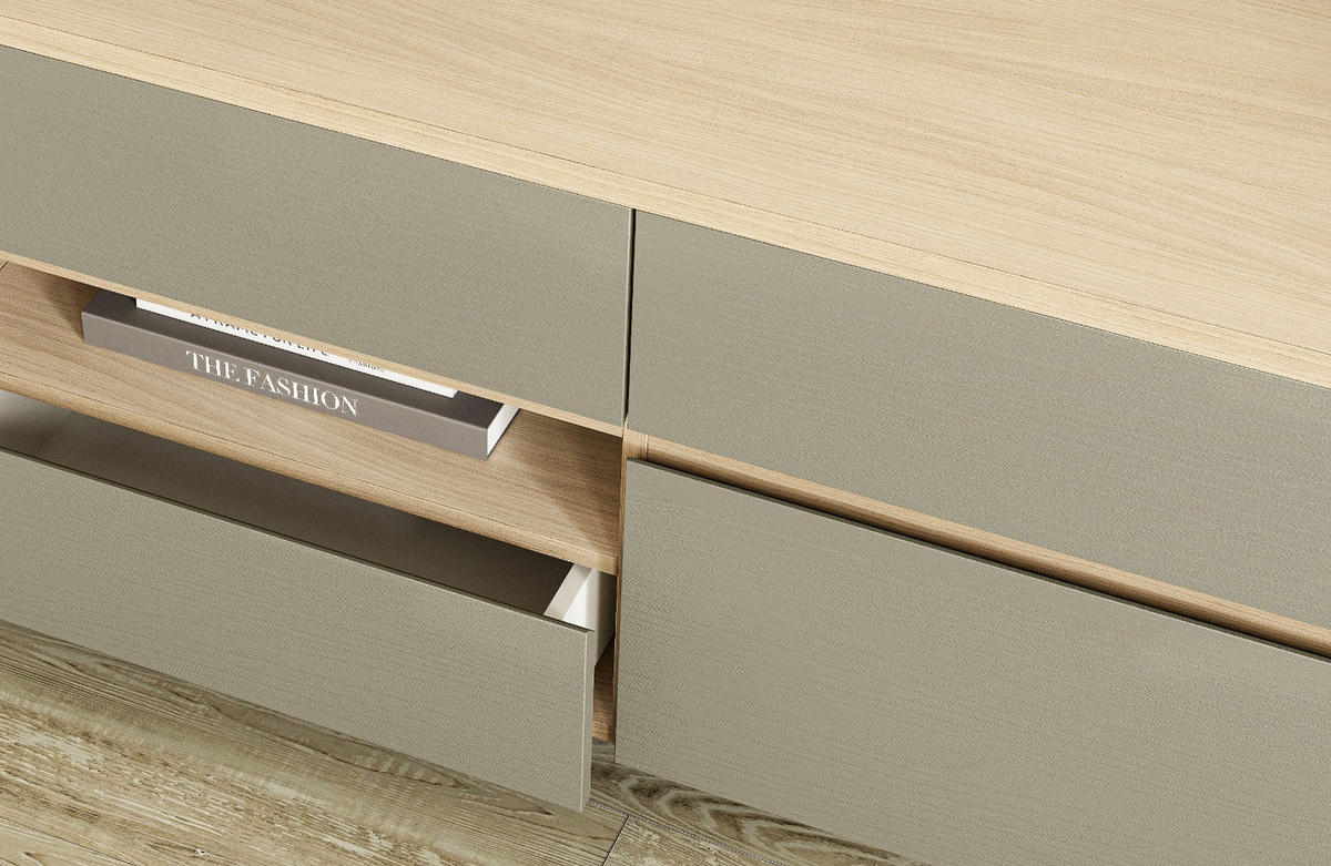 TV-LOWBOARD Salbei grün, Eiche, TV Unterteil skandinavisch 193 cm, Soft-Close - Salbeigrün/Eichefarben, Holzwerkstoff/Metall (193/58/39cm) - Furn.Design