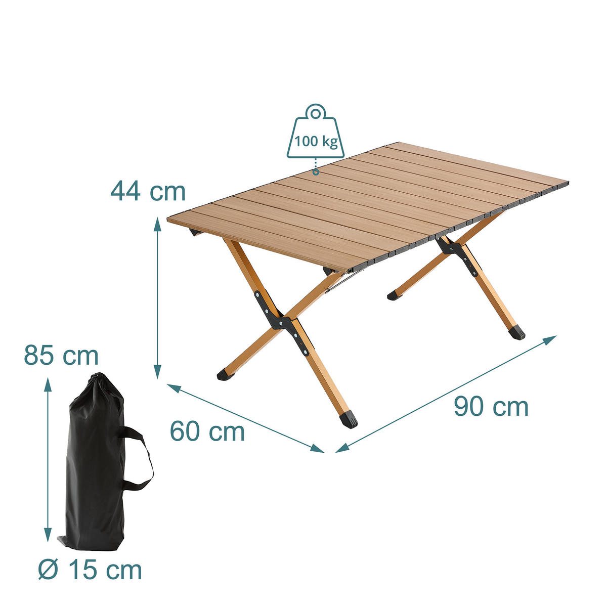 CAMPINGTISCH - Hellbraun, Kunststoff/Metall (60/90/44cm) - Relaxdays