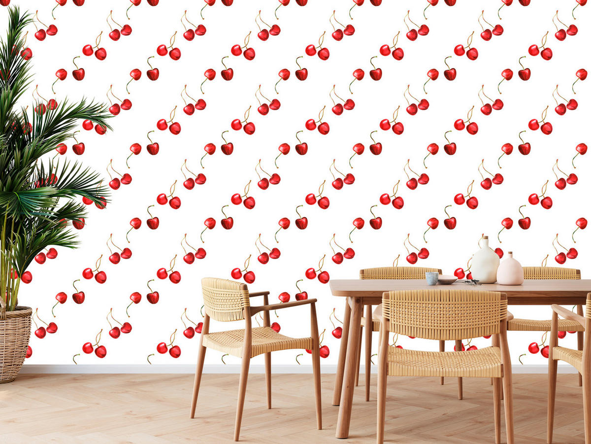 VLIESTAPETE Kirschen – Rot, Weiß – 50x1000 cm - Rot/Weiß, Papier (50/1000cm) - Muralo