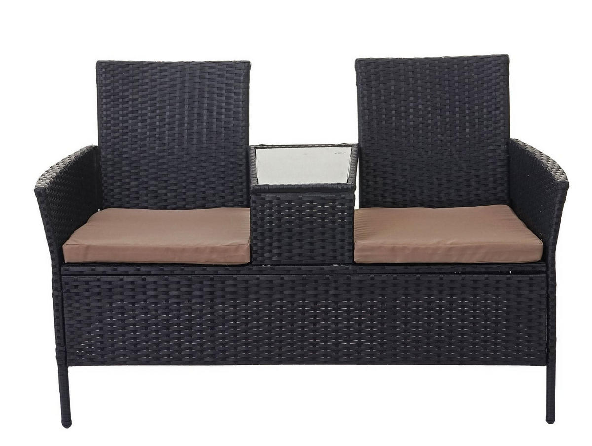 GARTENBANK mit Tisch Schwarz Kissen Creme - Schwarz, Metall (132/84/55cm) - PROREGAL