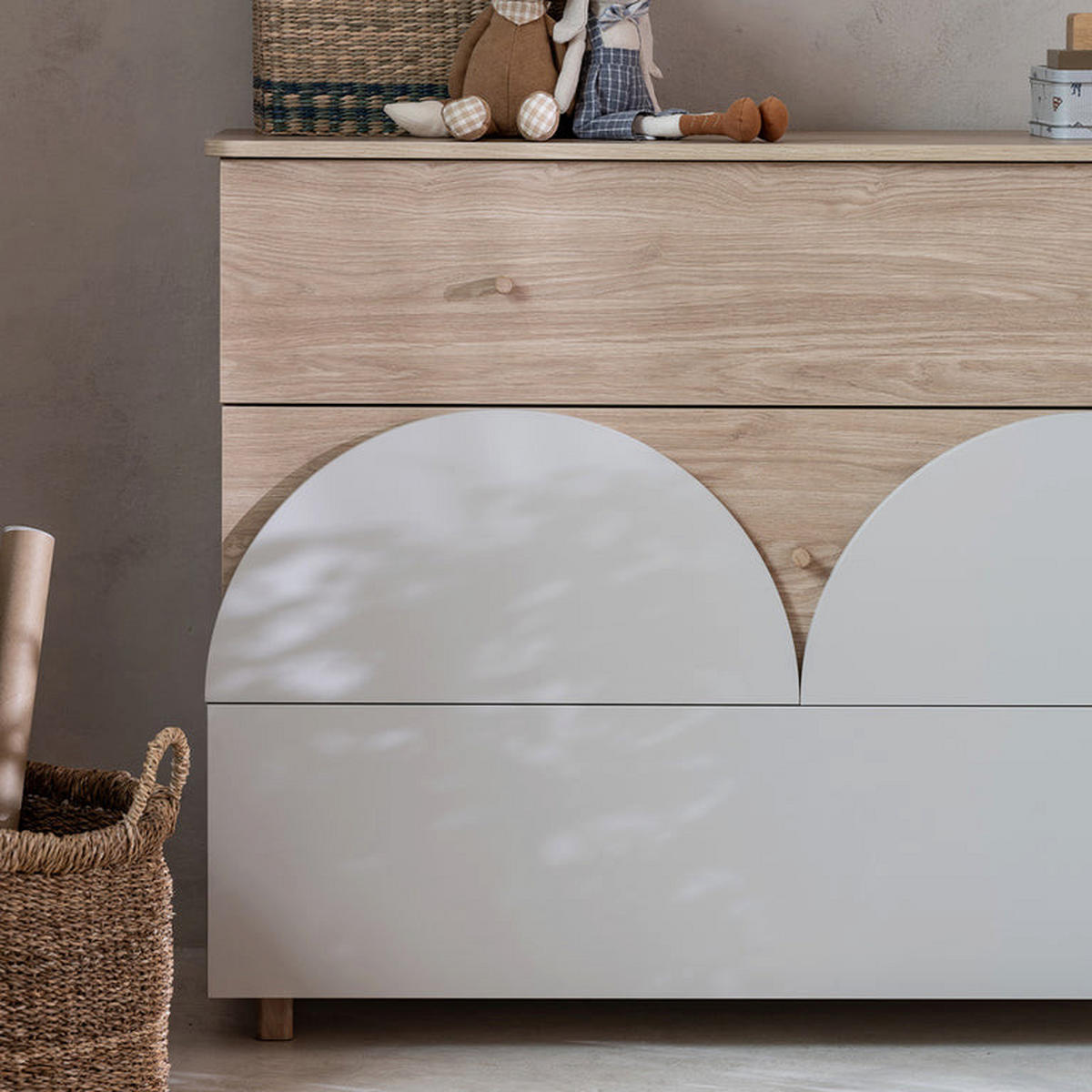 DJEČJA KOMODA Bloom Bejž i drvo - smeđa, drvni materijal (120/93/52cm) - Petits-meubles