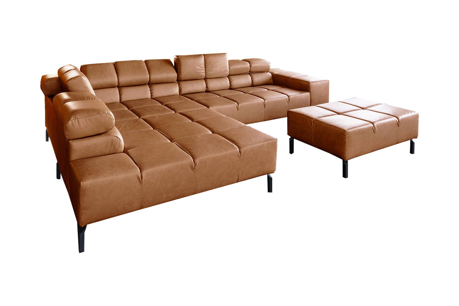 ECKSOFA NELSON Braun Leder Relaxfunktion - Dunkelbraun/Schwarz, Leder/Metall (321/216cm) - KAWOLA