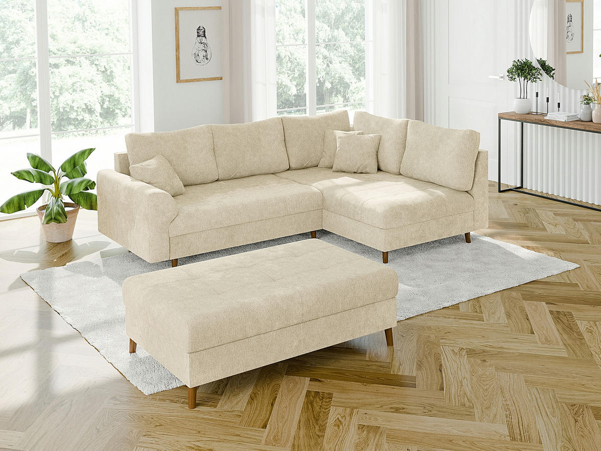 HOCKER Sigurd Beige Chenille - Beige/Braun, Holz/Textil (118/40/73cm) - S-Style Möbel