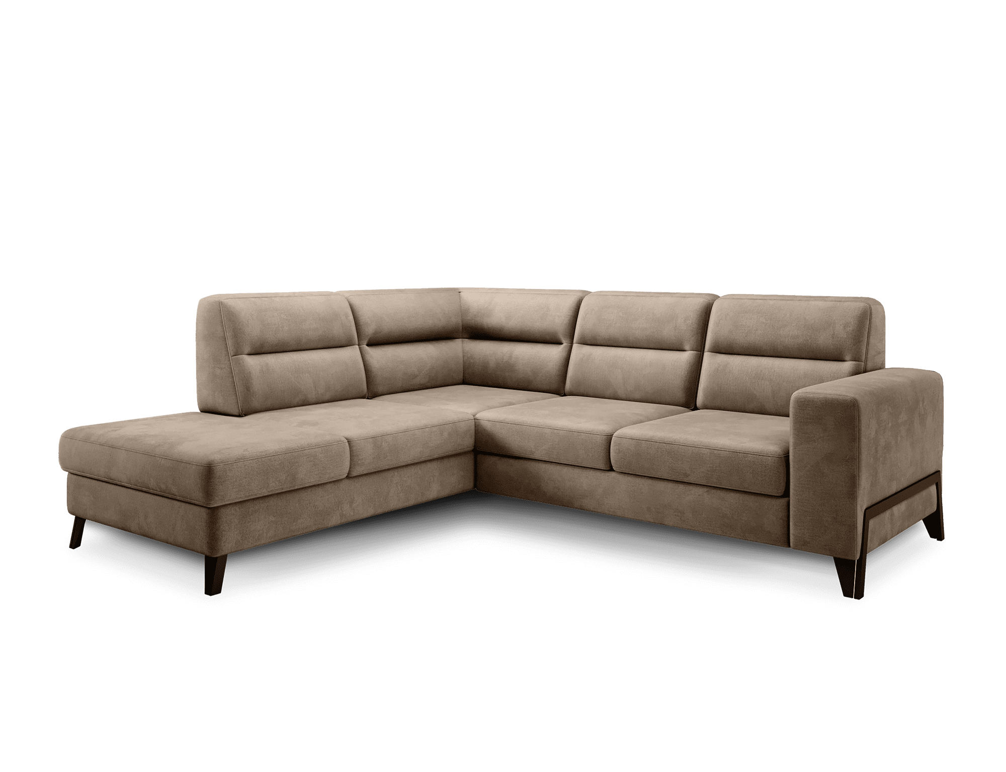 ECKSOFA mit Schlaffunktion & Bettkasten, luxus Nube-Stoff - Hellbraun/Schwarz, Textil/Metall (277/237cm) - Eltap