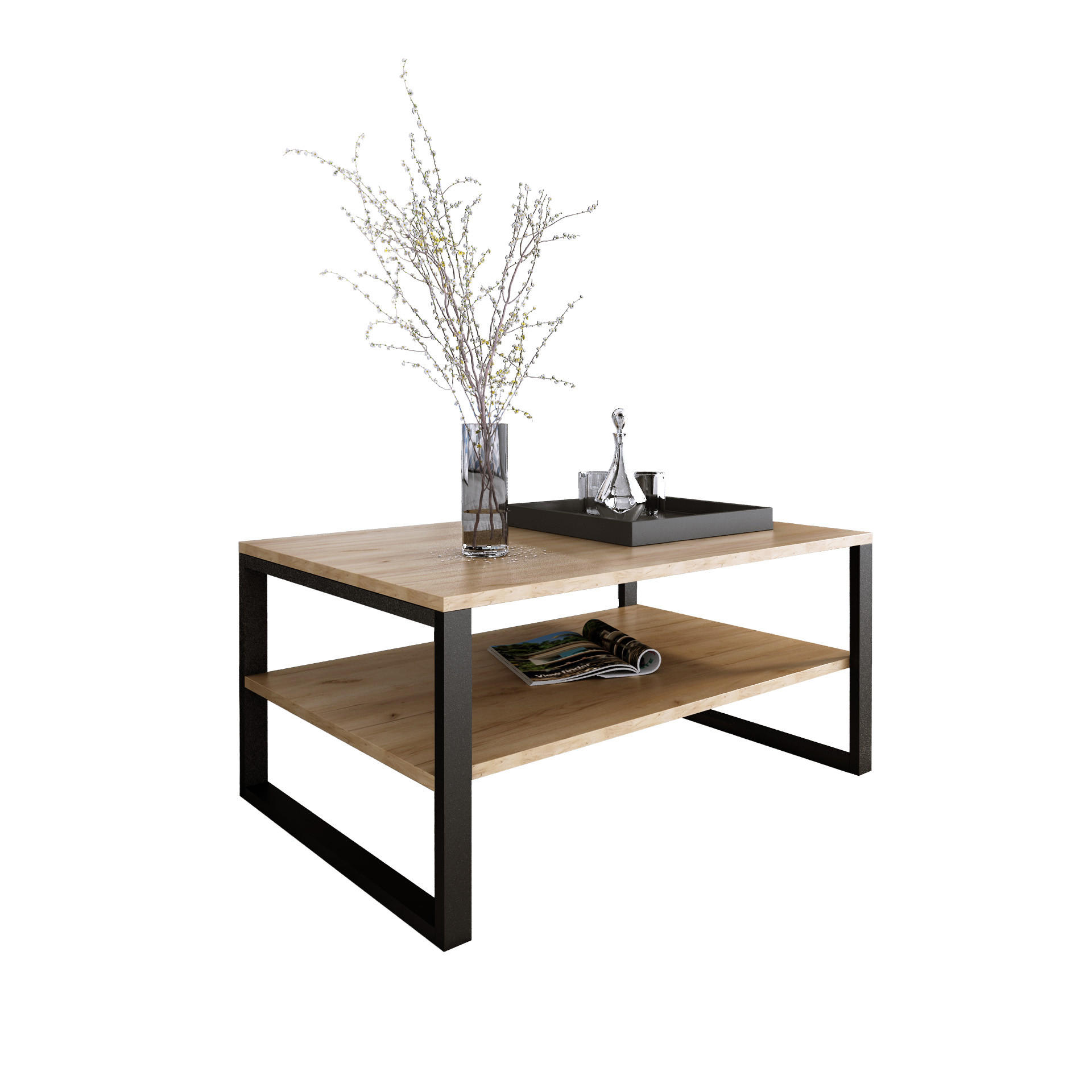 COUCHTISCH Basic rechteckig Goldene Eiche mit Metallbeinen - Eichefarben, Metall (90/60/47cm) - Design Möbel