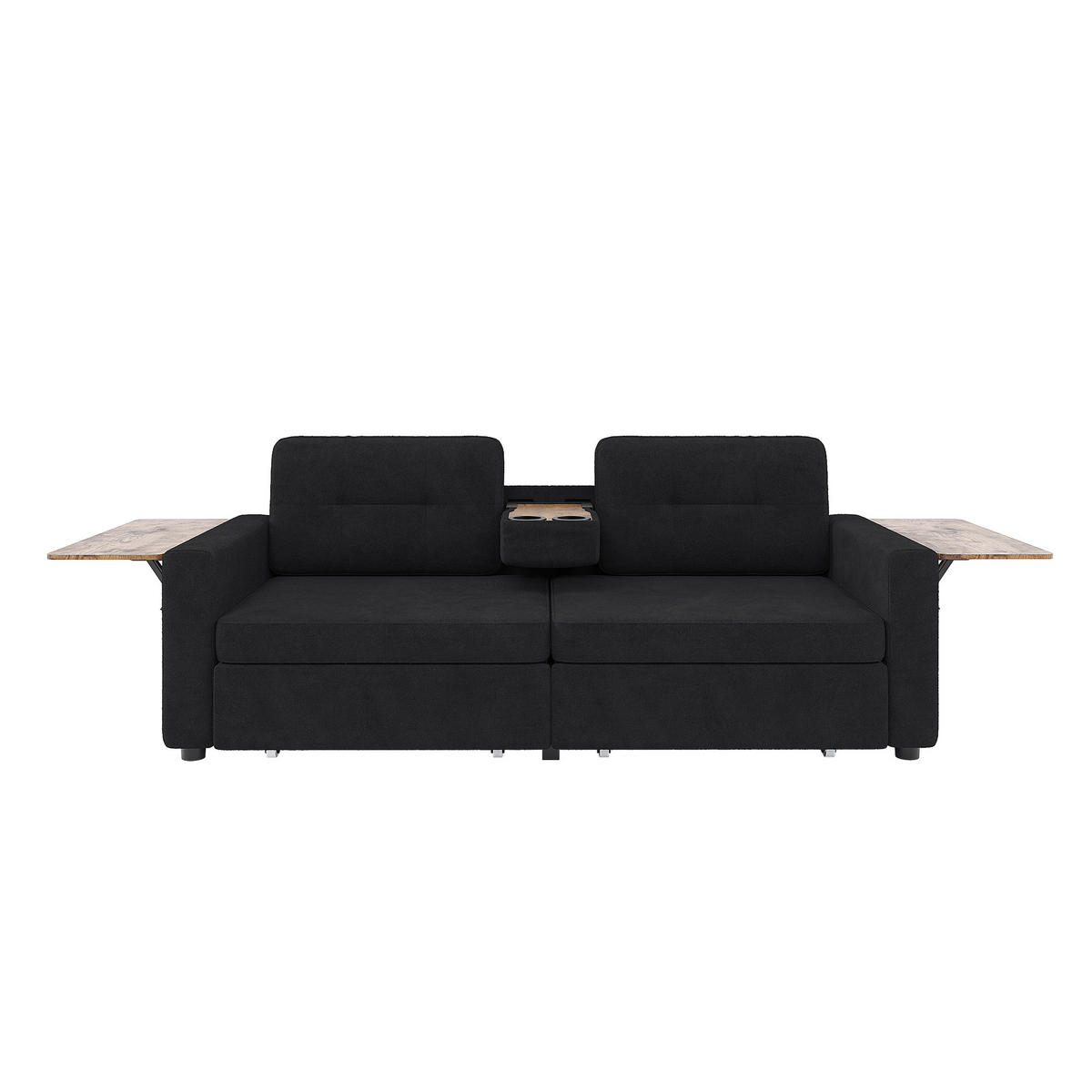 2-SITZER-SOFA mit Laptop-Tisch und Stauraum, DE-42611, Schwarz - Schwarz, Metall (178/57.5/71cm) - ComfortXL
