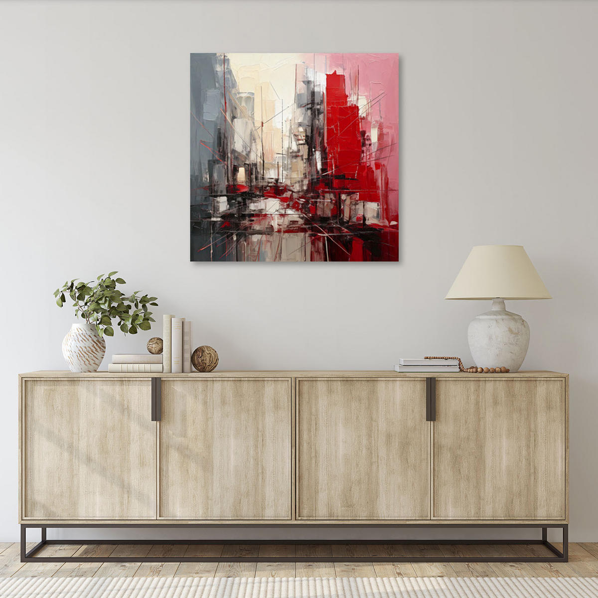 LEINWANDBILD Stadt Abstraktion Rot Architektur 30x30cm - Rot, Textil (30/30cm) - Feeby