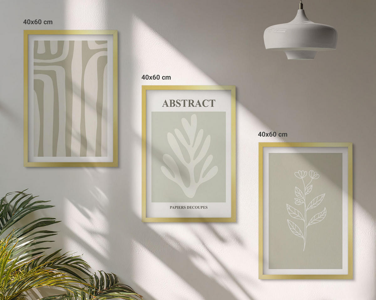 BILDER SET 3er Set - 40x60 cm Goldrahmen - Abstrakte Pflanzenmuster - Goldfarben, Kunststoff (40/60cm) - TULUP
