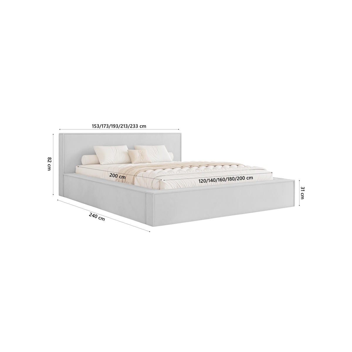 POLSTERBETT Mendocino Classic 160x200 cm, Hellgrau - Hellgrau, Textil (160/200cm) - Fedve