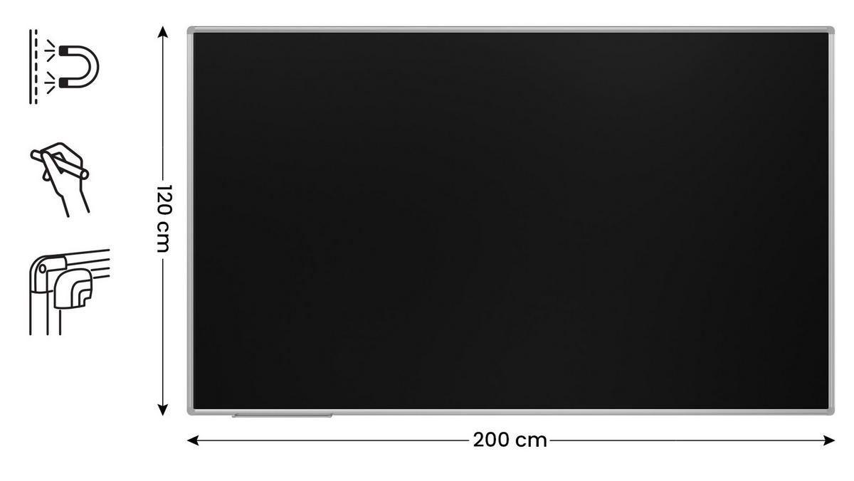 SCHWARZE magnetische Kreidetafel mit Alurahmen Premium EXPO 200x120cm - Schwarz, Holz (200/120/1.6cm) - ALLboards