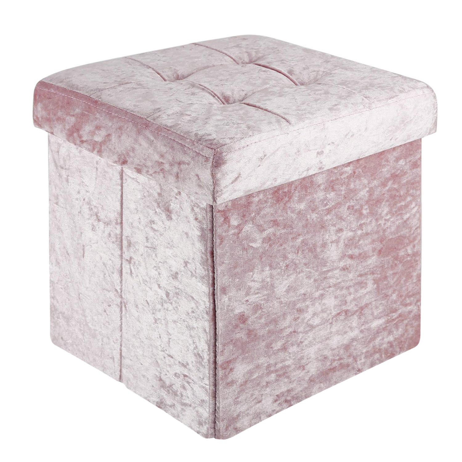 SITZHOCKER Faltbar mit Samtbezug 38/38/38 cm (Rosa) - Rosa, Karton (38/38/38cm) - Intirilife