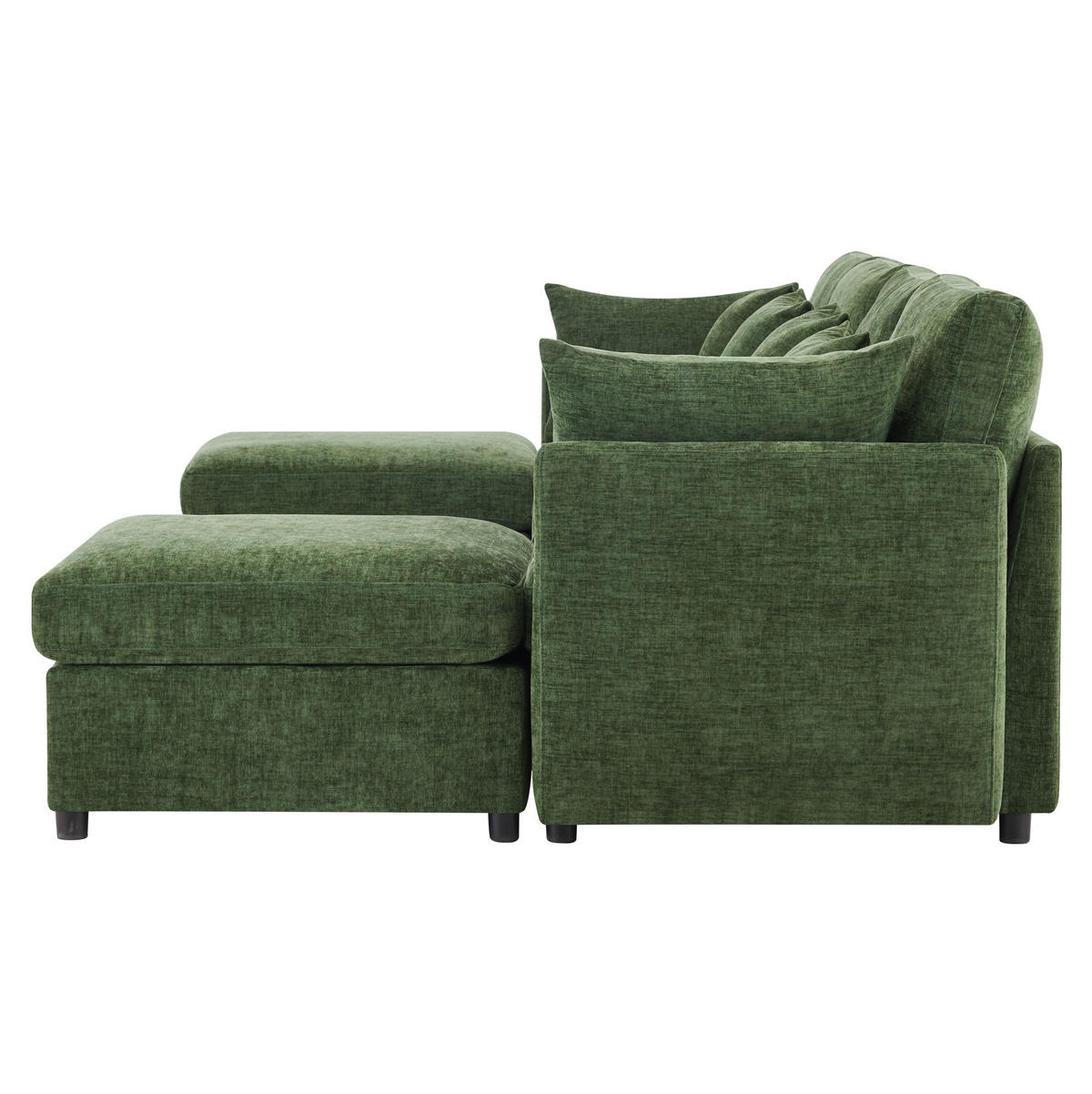 SOFA modular 278x161 cm Chenille Green mit 2 Hockern und 6 Kissen - Grün, Holzwerkstoff (161/81/278cm) - Meubliv