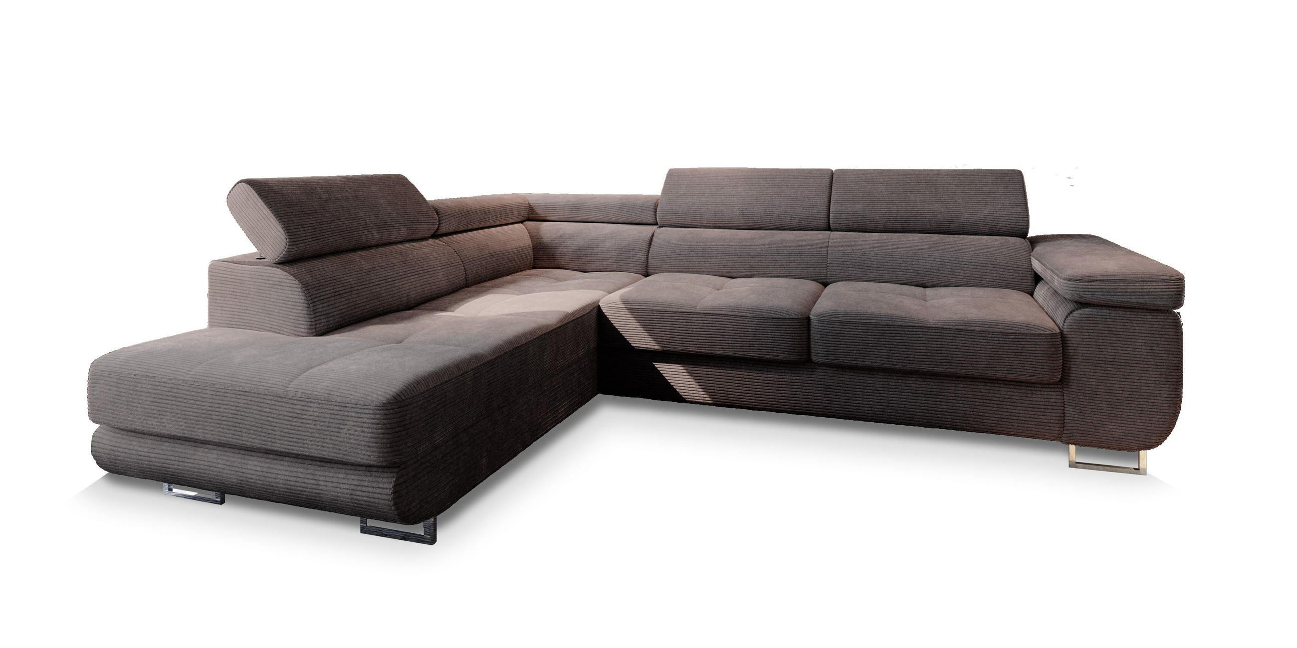 ECKSOFA APIRO L-S Braun Kordstoff mit Schlaffunktion - Braun, Holz (276/202cm) - MASSENO
