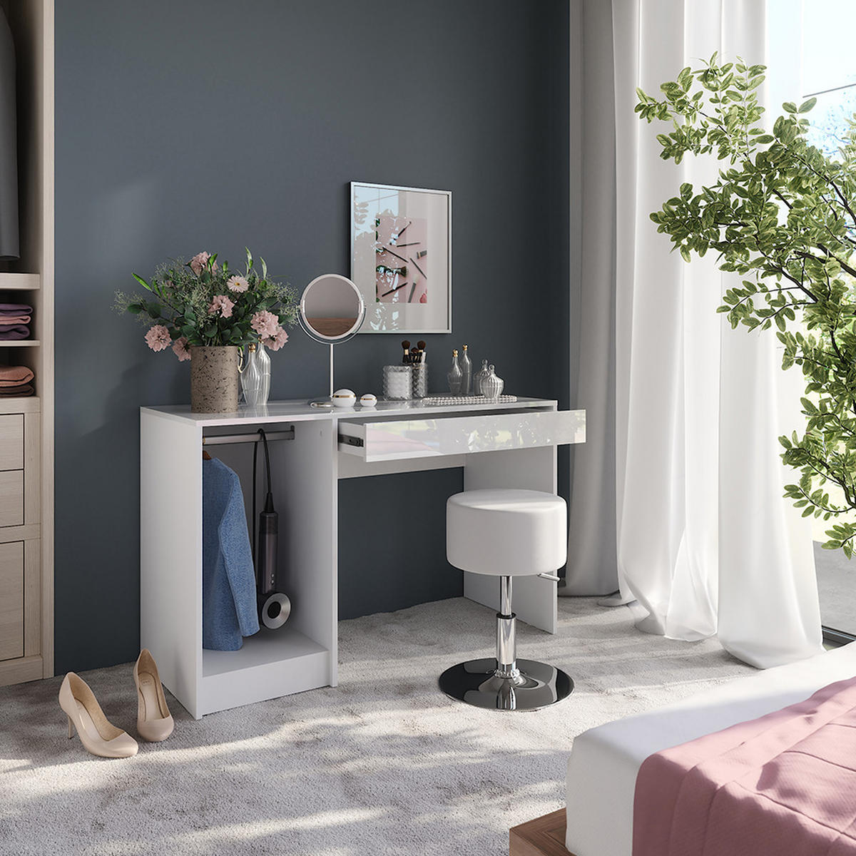 TOALETNÍ STOLEK Sherry Bílá/bílý vysoký lesk - vysoce lesklá bílá, kompozitní dřevo (119.8/76/50.1cm) - Vicco