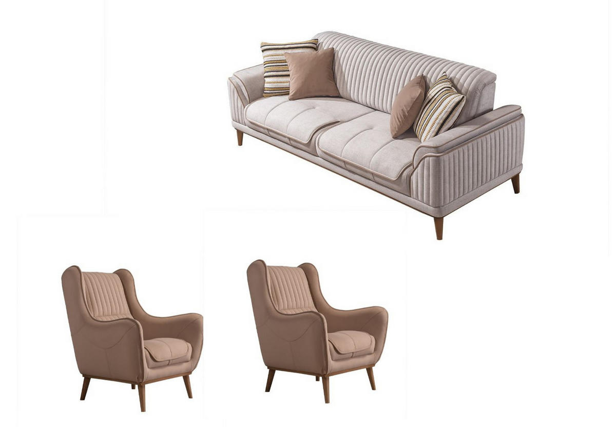 SITZGARNITUR Bond Creme Stellvariante:3+1+1 - Creme, Holz (227/85/100cm) - Villa Möbel