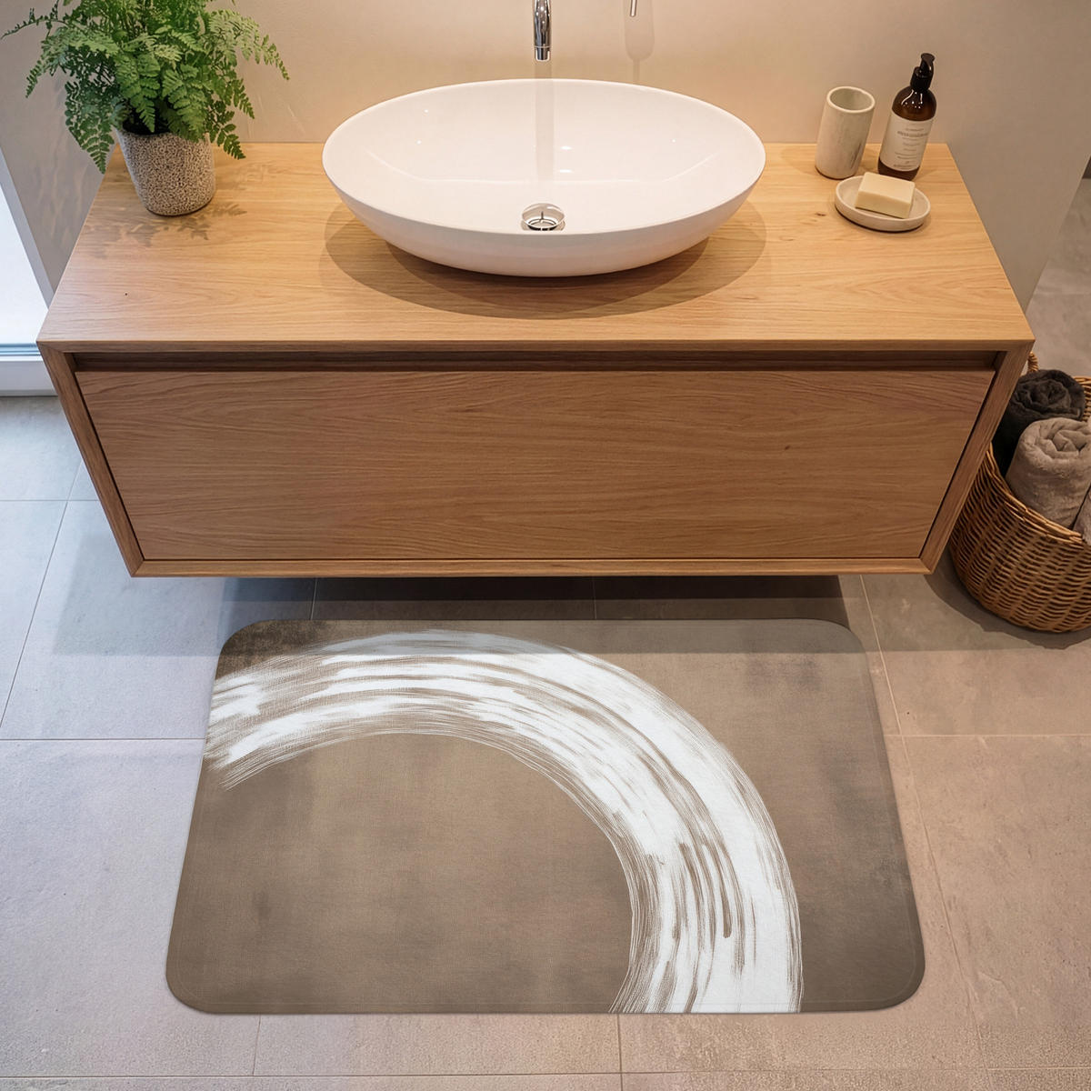 KOUPELNOVÁ PŘEDLOŽKA Barva - hnědá - Japandi 90x60 cm - barva mokka, textil/plast (90/60cm) - OnlyWow