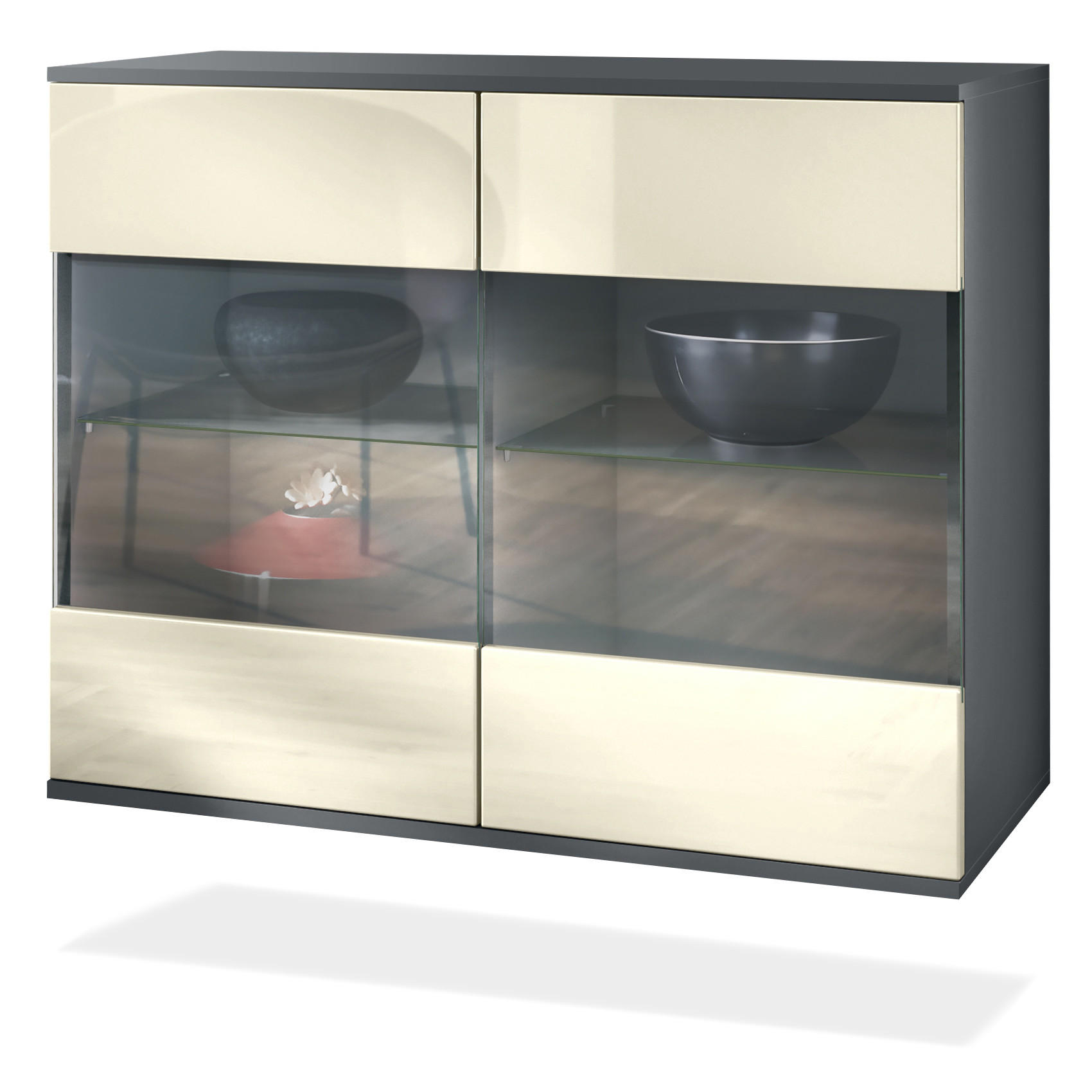 KOMMODE Bari Creme Hochglanz - Creme, Holzwerkstoff (92.5/73.5/35cm) - Vladon