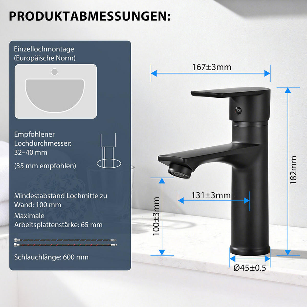 WASCHTISCHARMATUR Schwarz 360° drehbar - Schwarz, Metall (19/9/30cm) - HOMELODY