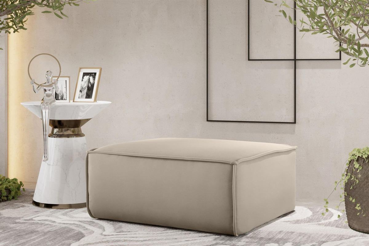 POLSTERHOCKER Celes Premium Opera Velvet - Beige, Holzwerkstoff/Textil (85/40/85cm) - Fun Möbel