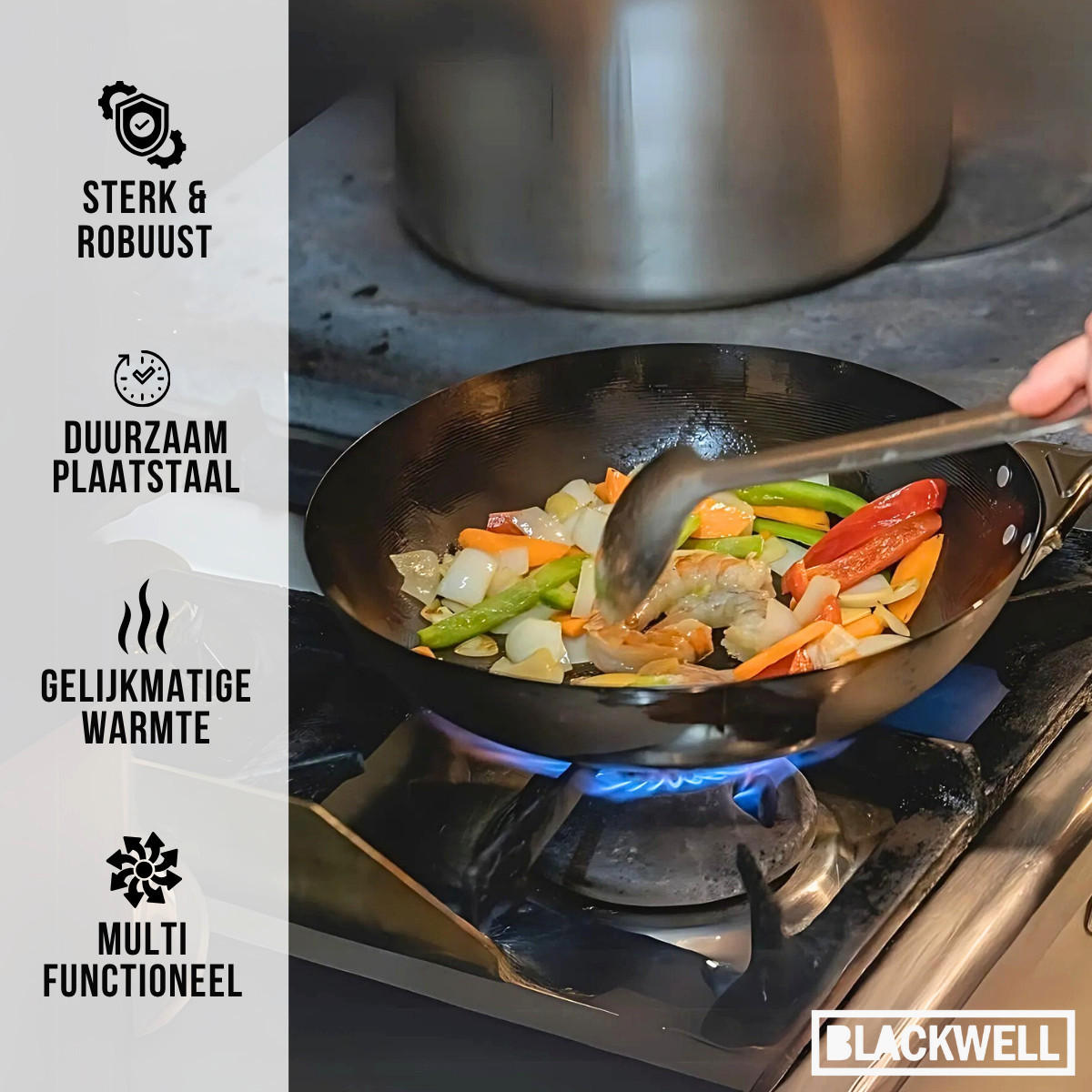 WOK-PFANNE Voccelli Carbonstahl - ø 25 cm - ohne Antihaftbeschichtung - Silberfarben, Metall (25cm) - Blackwell