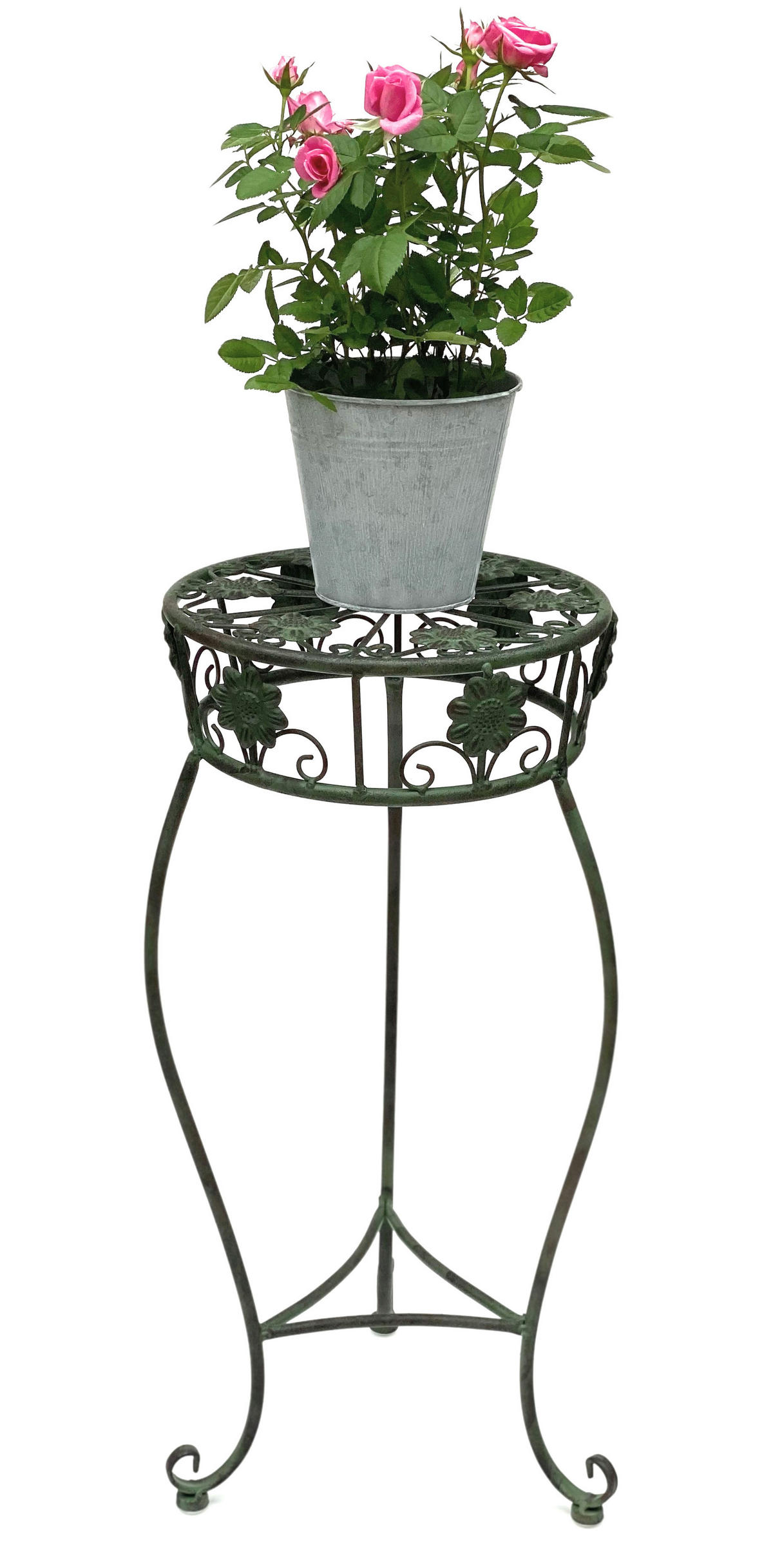 BLUMENHOCKER rund Metall Grün antik 30/30/60 cm - Grün, Metall (30/60/30cm) - DanDiBo