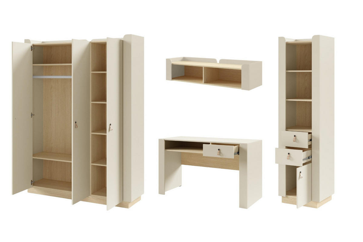 JUGENDZIMMER-SET SOVI C 4-teilig in Macadamia / Eiche Mavelie - Eichefarben/Beige, Holzwerkstoff (325/201/52cm) - Deine Möbel 24
