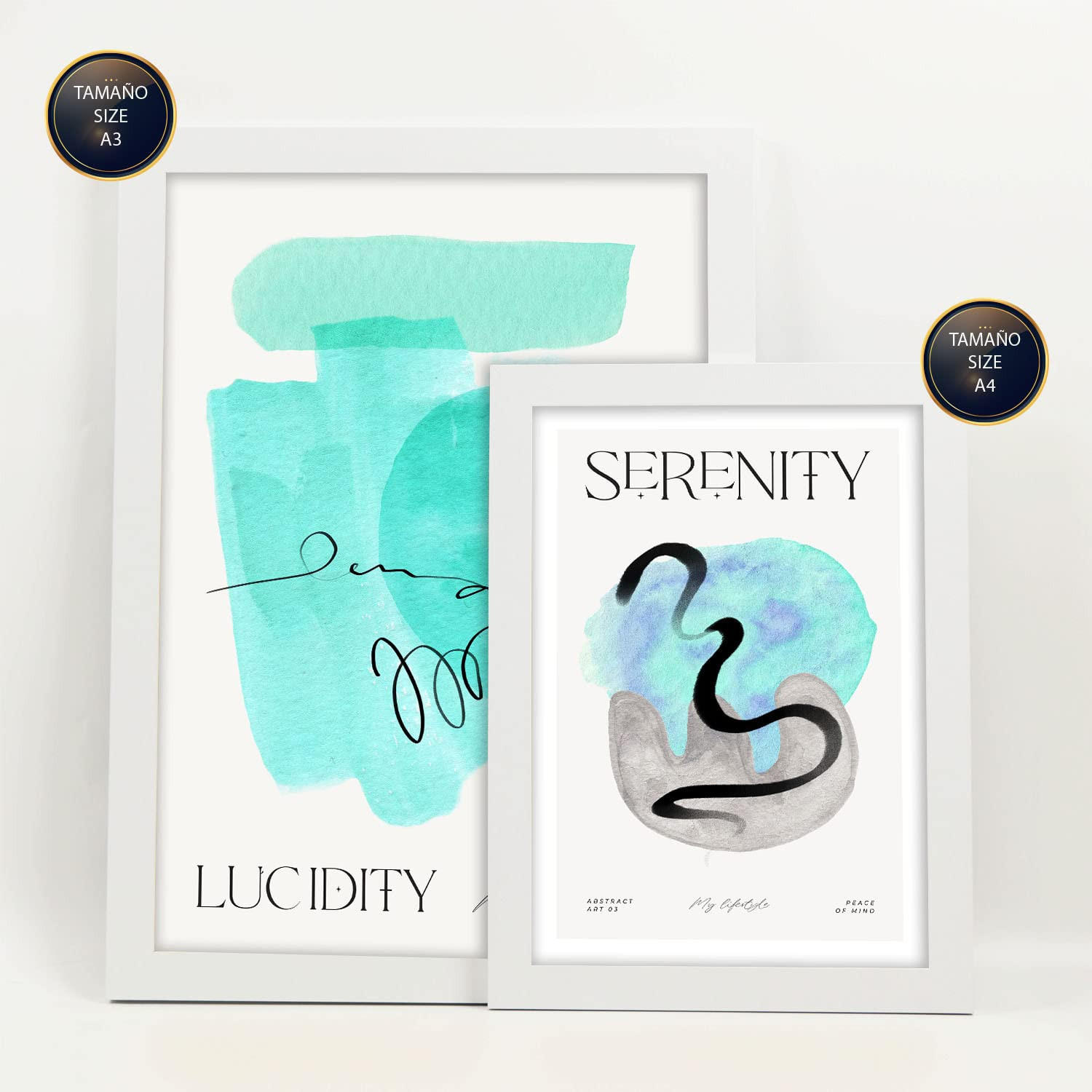 POSTER Set Mit 6 Abstrakte Grundlage Plakate Mit Ästhetischer Kunstausstellung Vollfarbige Illustrationen Für Innenarchitektur A3 & A4 Weißer Rahmen - Weiß, Papier (29/3cm) - Nacnic