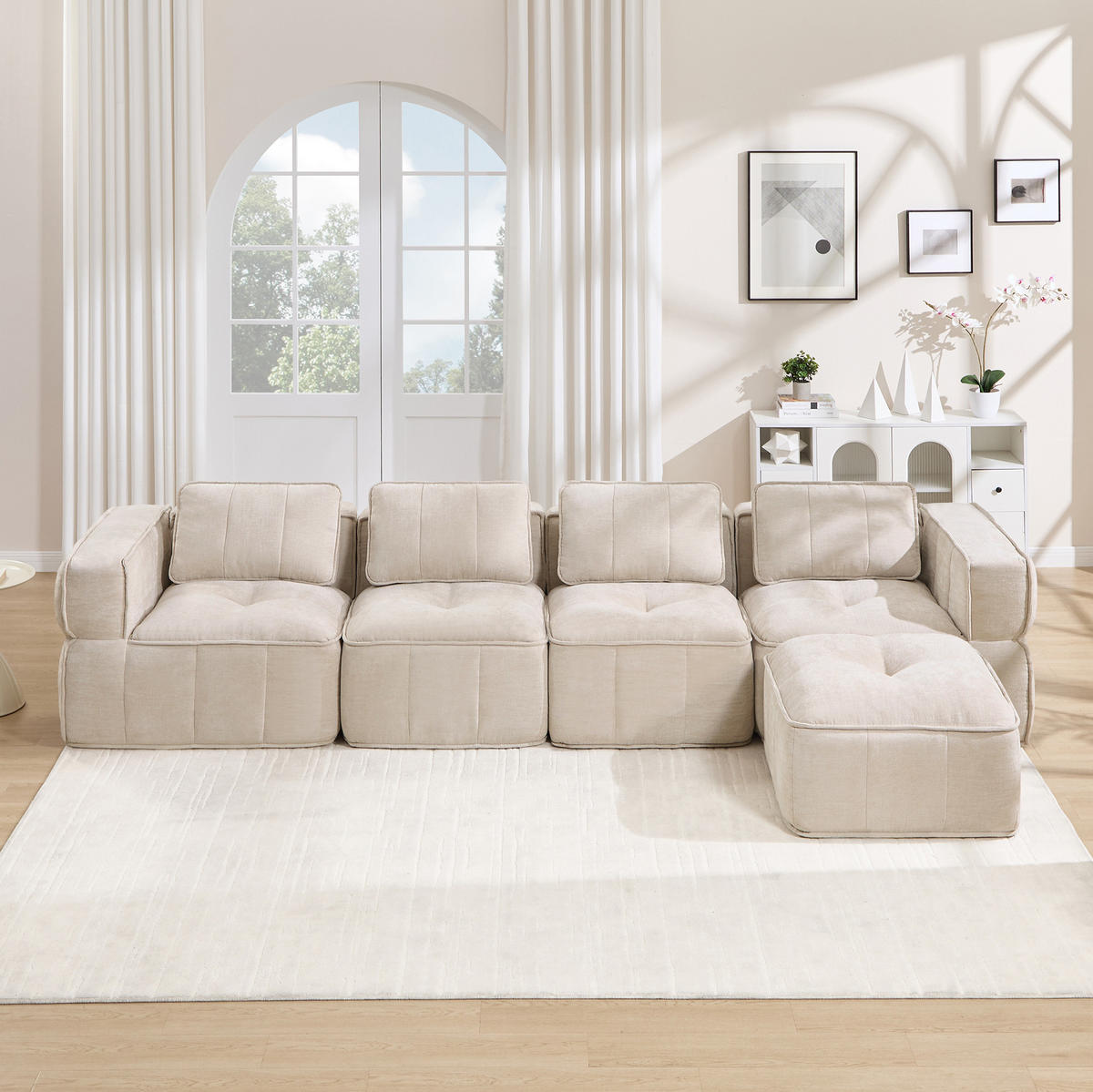 ECKSOFA 344/162/67 cm in Beige aus Polyester mit breiten Armlehnen - Beige, Kunststoff (162/344cm) - Flora Grace